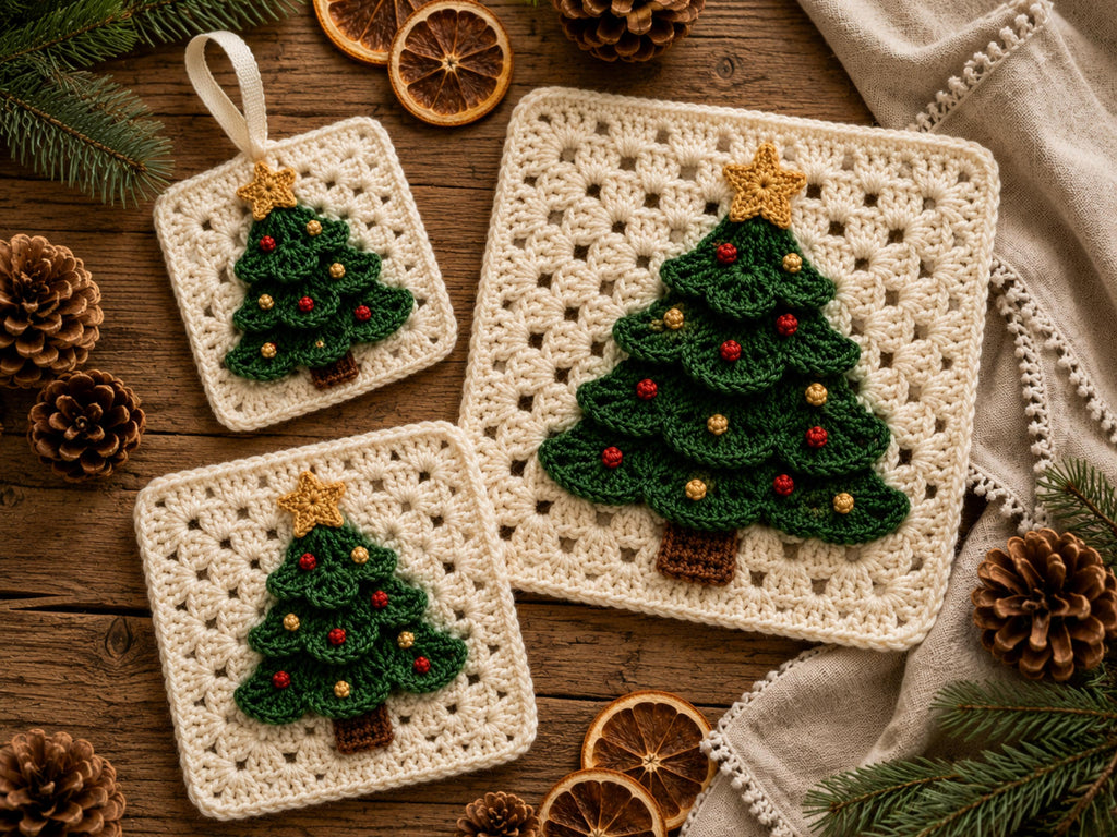 RETIREMENT SALE *Christmas Pine Tree Crochet Pattern – Coaster, Afghan Block, Ornament Bundle (PDF Download)