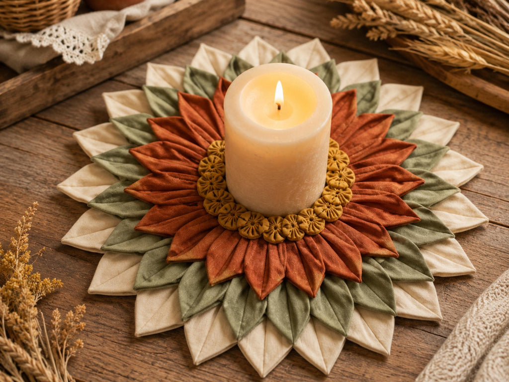 Farmhouse Sunflower Candle Mat Sewing Pattern PDF Folded Fabric Table Topper No Sew Petal Tutorial Digital Download Dahlia Style