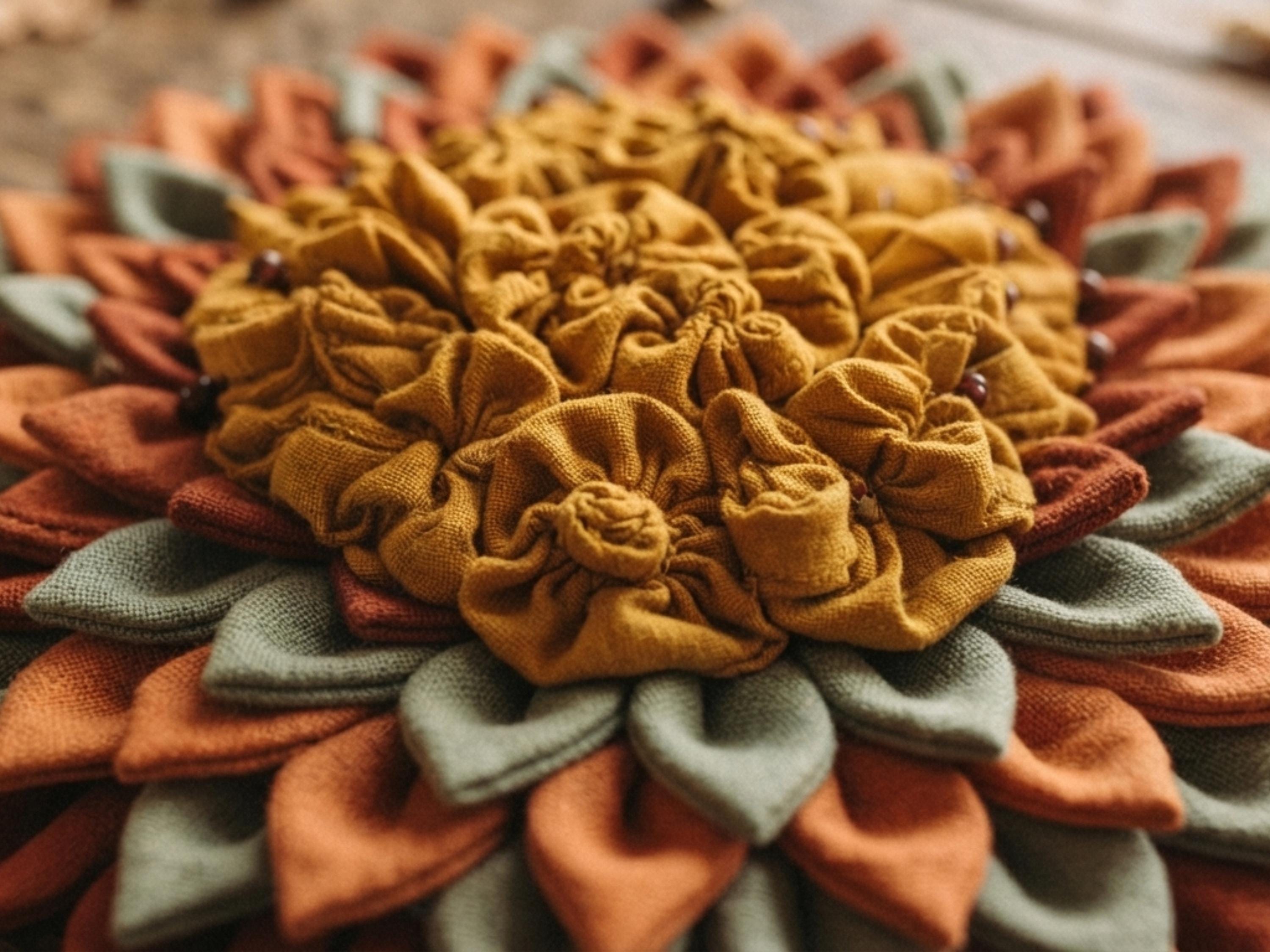 Farmhouse Sunflower Candle Mat Sewing Pattern PDF Folded Fabric Table Topper No Sew Petal Tutorial Digital Download Dahlia Style