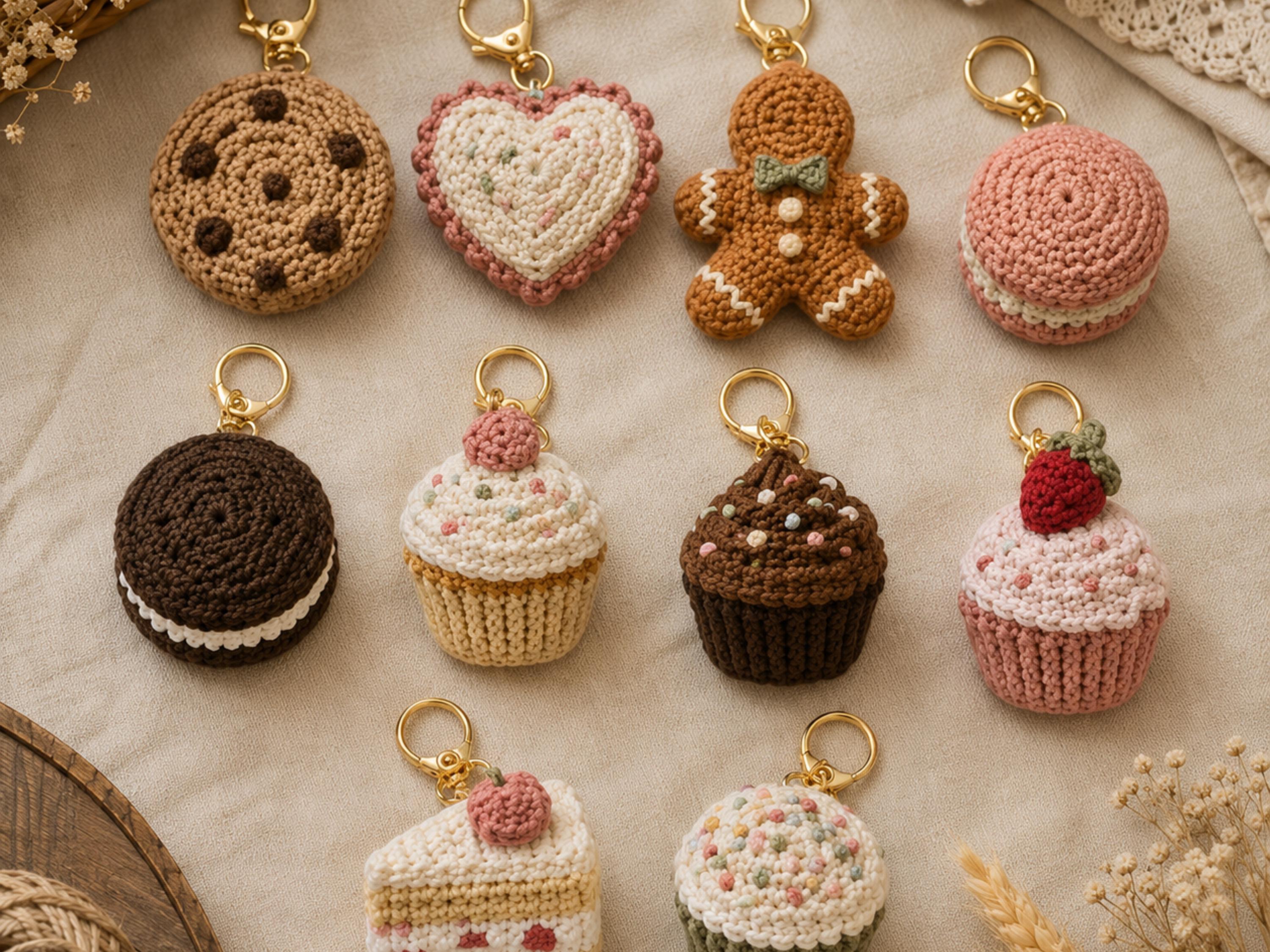 RETIREMENT SALE *Cookie Cupcake Crochet Keychain Pattern Bundle 10 Designs PDF Amigurumi Bag Charm Gingerbread Macaron Beginner Digital