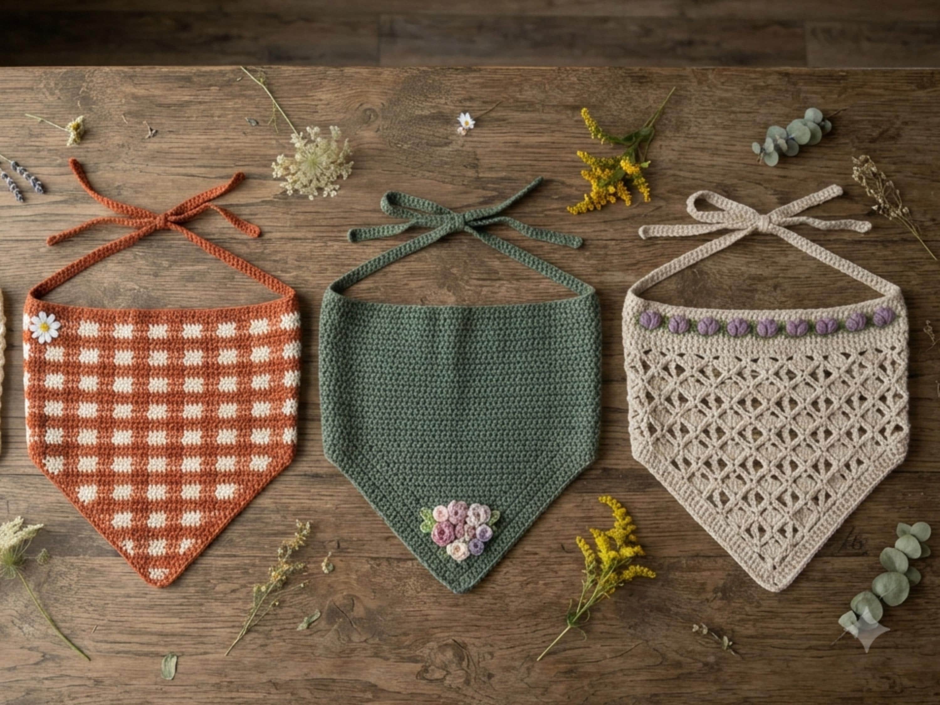 Crochet Bandana Patterns Bundle | 4 Boho Kerchief Designs (PDF Download)
