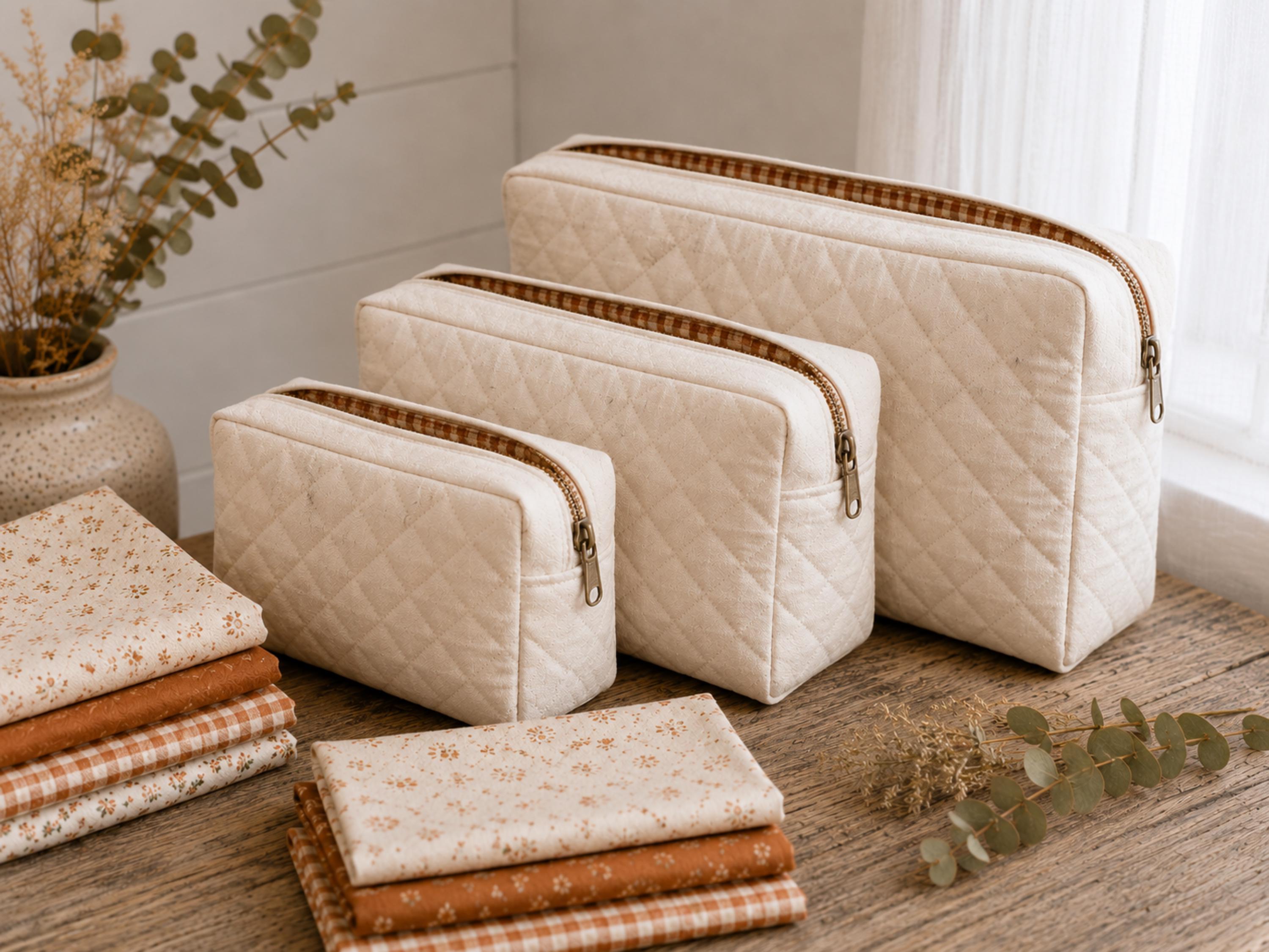 Quilted Makeup Bag Sewing Pattern | Beginner Friendly Boxy Pouch (PDF Download)