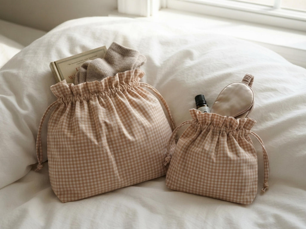 Quilted Ruffle Drawstring Sewing Pattern Set, Book Sleeve, Laptop Pouch (Digital Download)