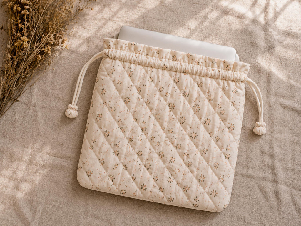 Quilted Ruffle Drawstring Sewing Pattern Set, Book Sleeve, Laptop Pouch (Digital Download)
