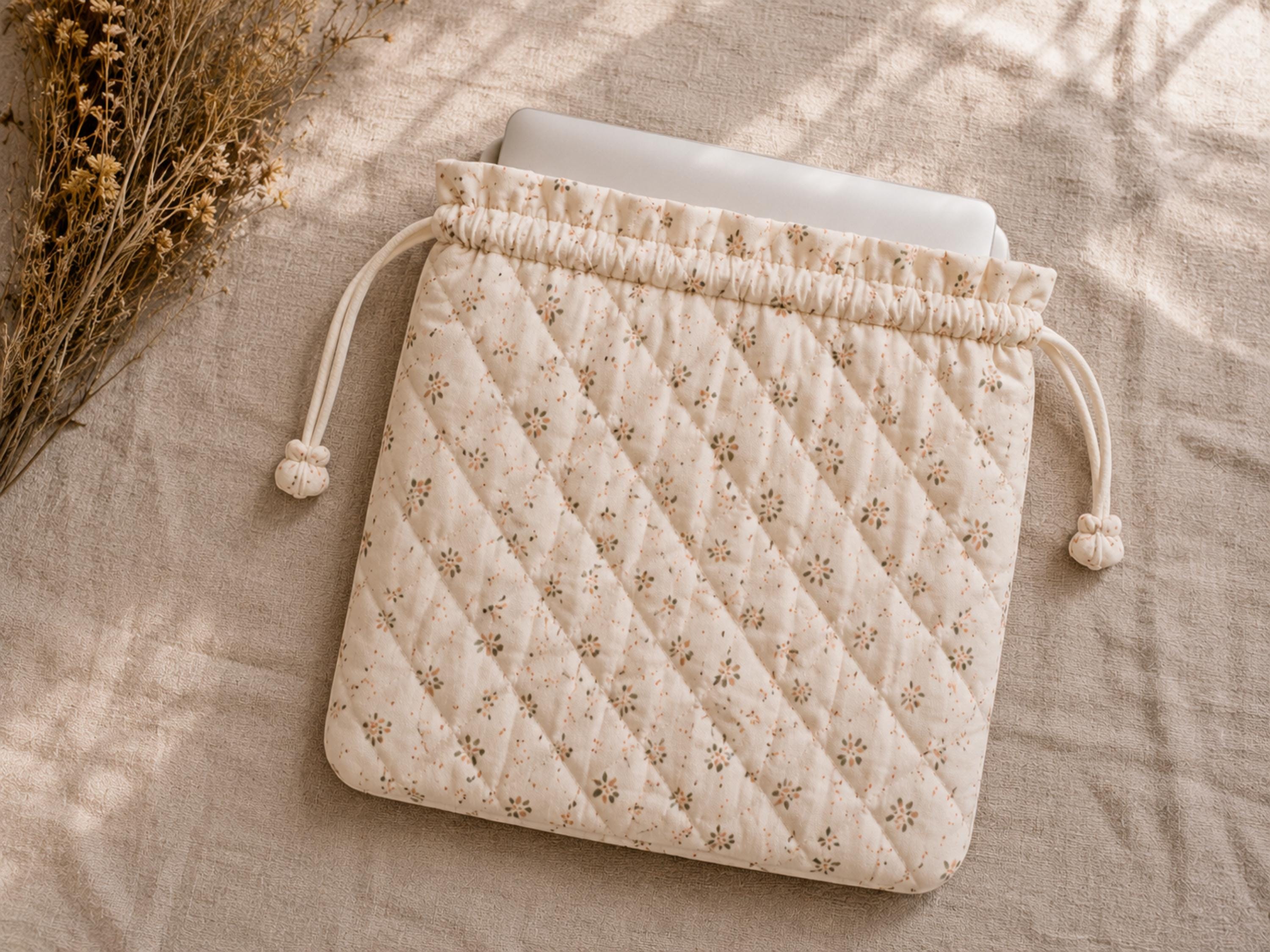 Quilted Ruffle Drawstring Sewing Pattern Set, Book Sleeve, Laptop Pouch (Digital Download)