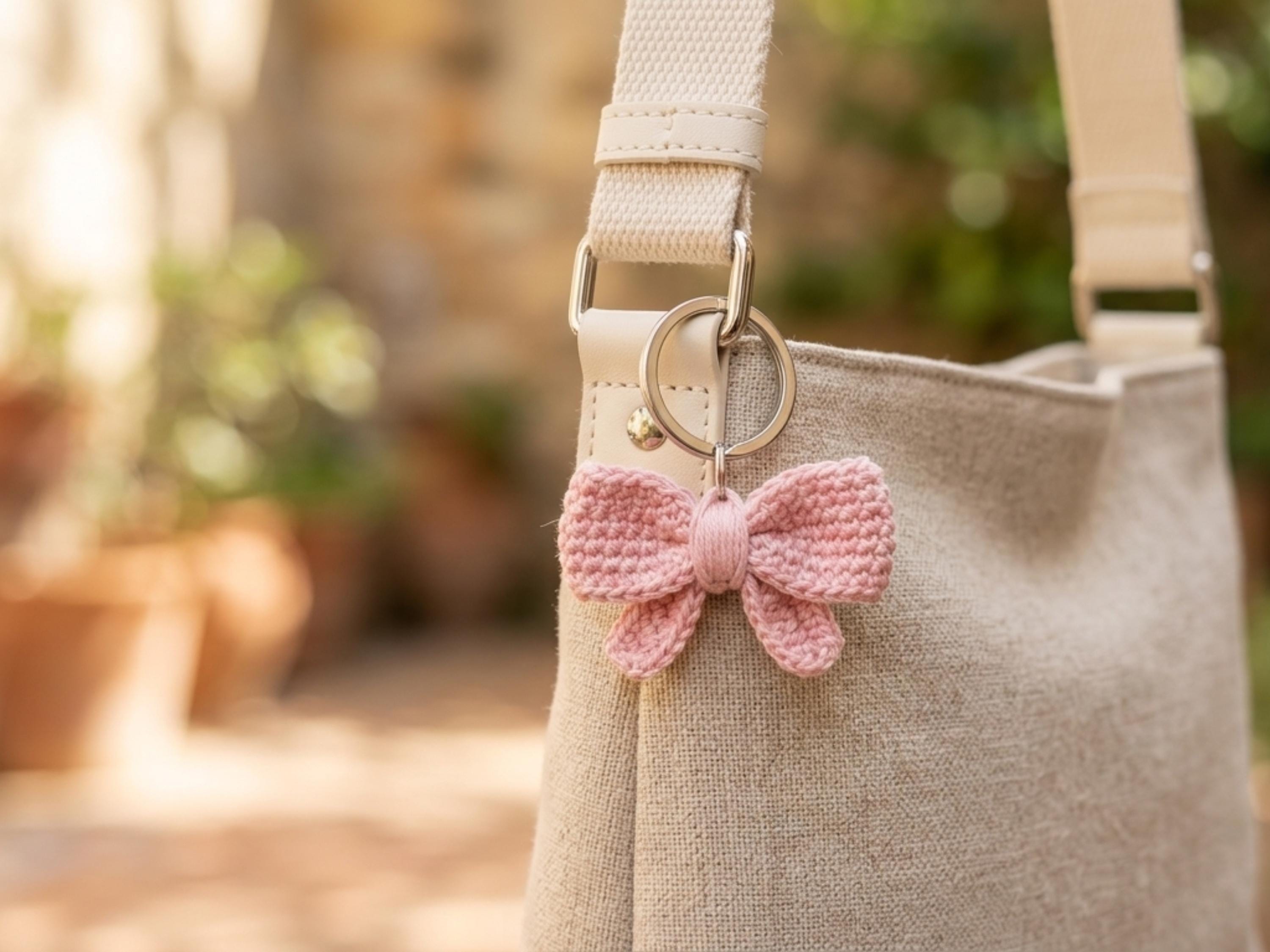 Crochet Bow Keyring Pattern | Pink Flat Bow Charm (PDF Download)