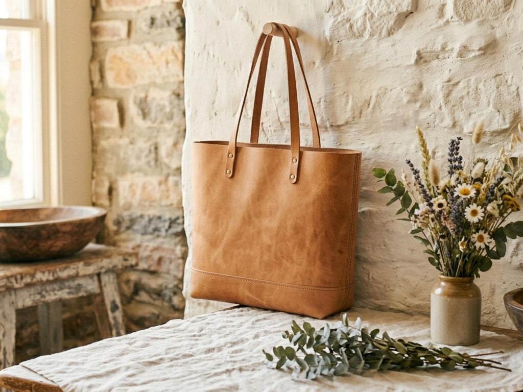 Leather Tote Bag Pattern PDF, DIY Beginner Leather Bag Template, Stitch Holes Marked, Minimalist Tote, A0 + US Letter, Instant Download