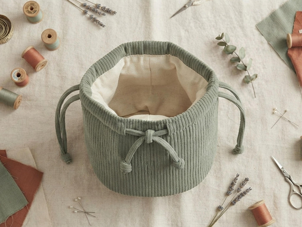 Corduroy Bucket Bag Sewing Pattern: Beginner Drawstring Tote (PDF Download)