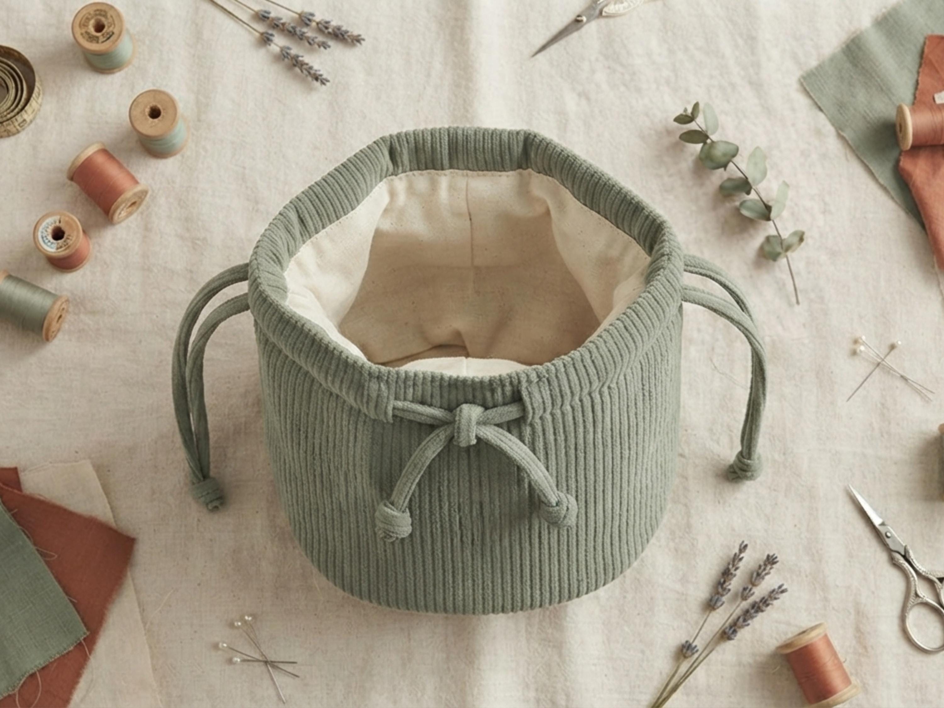 Corduroy Bucket Bag Sewing Pattern: Beginner Drawstring Tote (PDF Download)