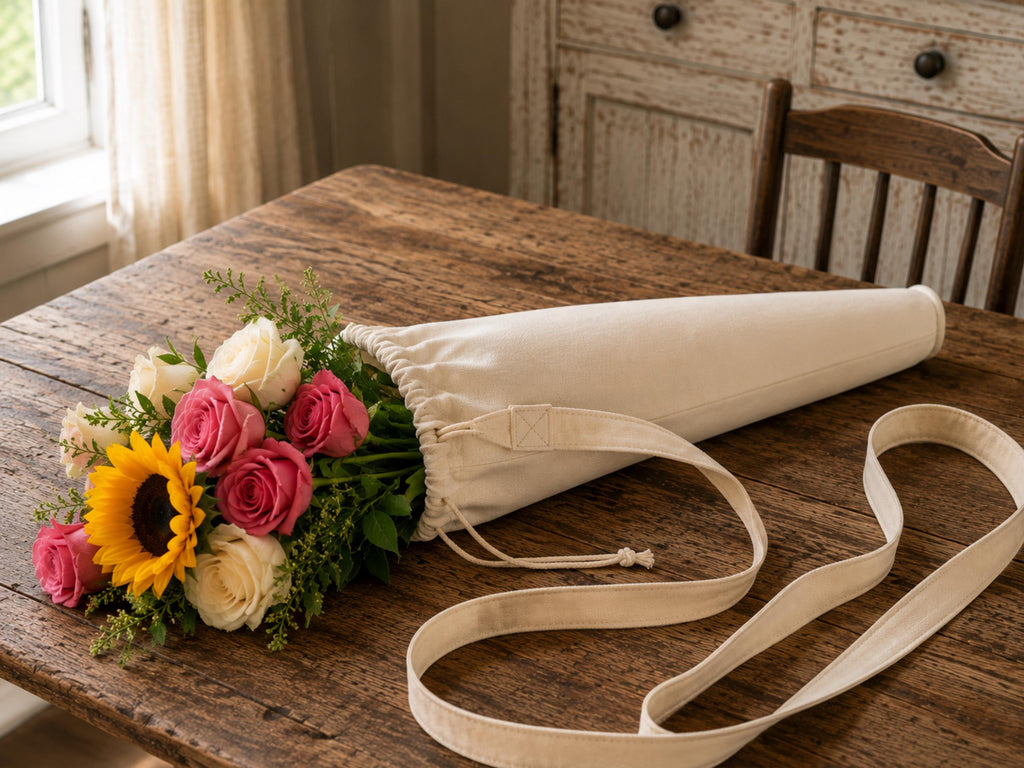 Bouquet Carry Cone Bag Sewing Pattern, Tall Tote PDF, Drawstring Flower Carrier (Instant Download)