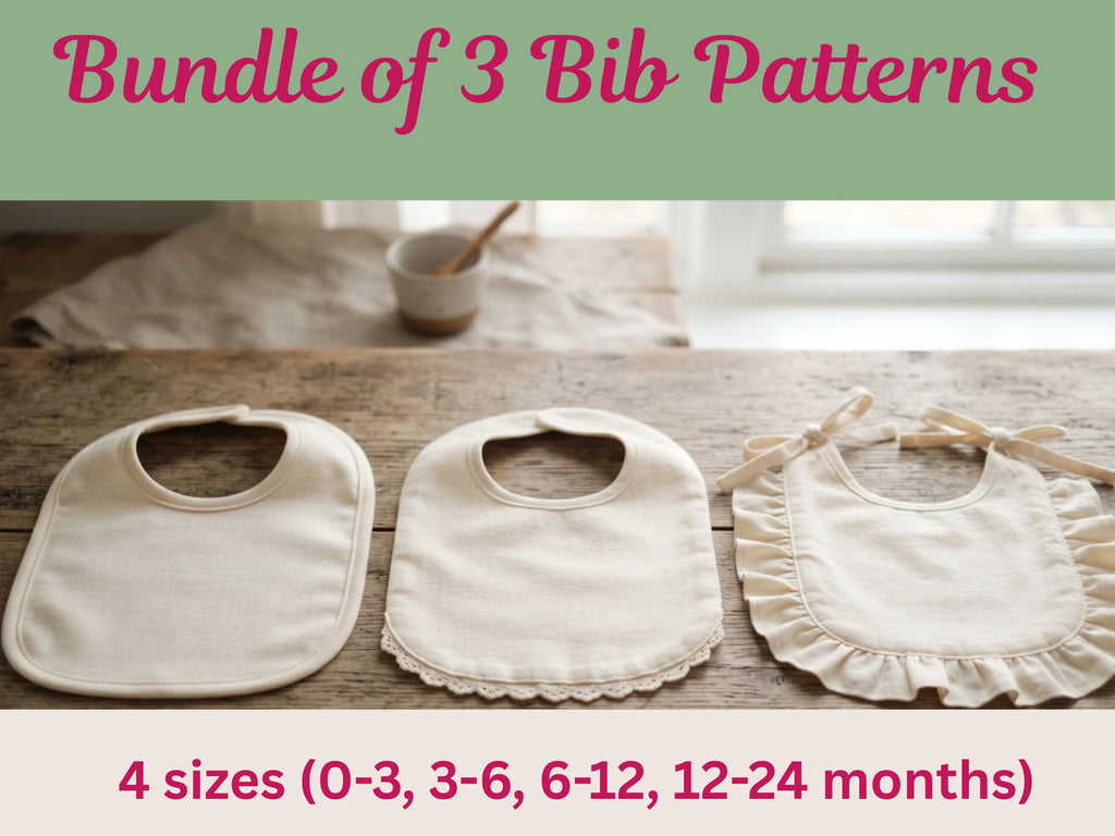 Baby Bib Trio Sewing Pattern Bundle PDF, Classic Scalloped Ruffle Bibs, 4 Sizes, Beginner Friendly, Instant Download