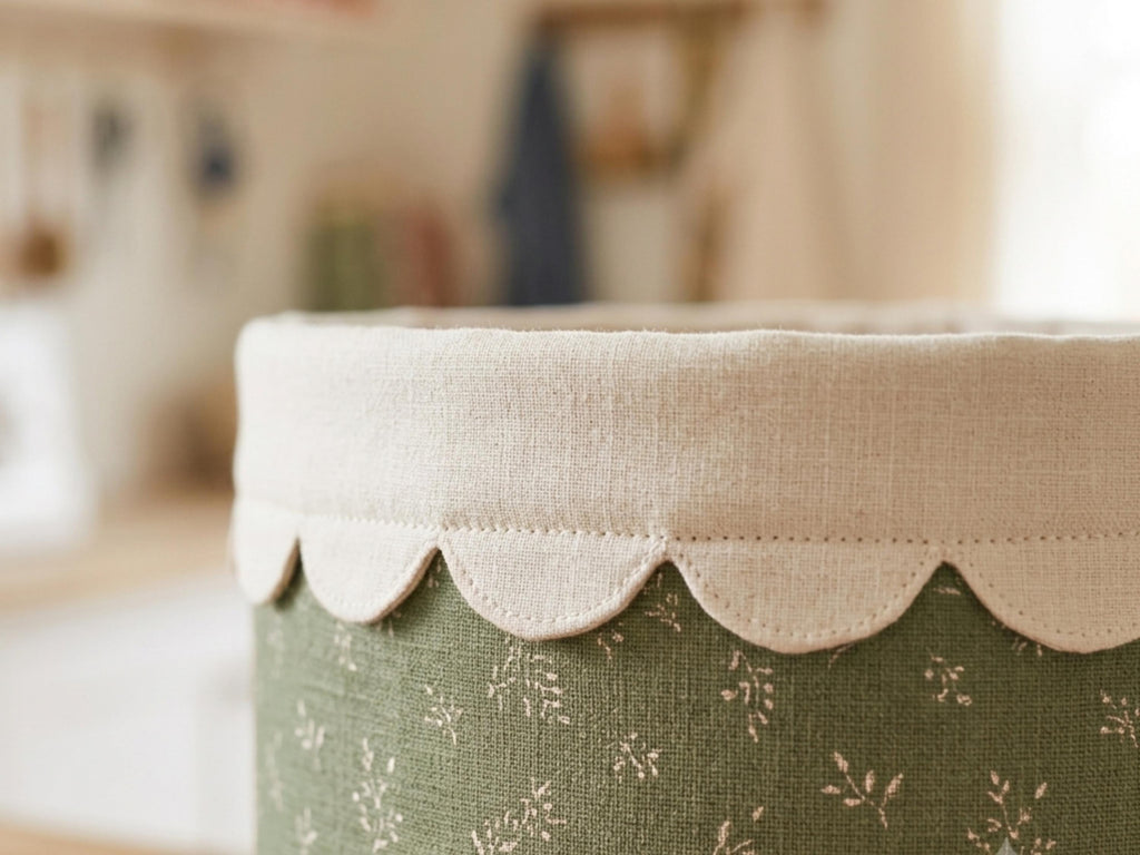 Fabric Bucket Sewing Pattern PDF, 5 Sizes Nesting Storage Bins, Scalloped Edge Basket Pattern, Nursery Organizer, Digital Download
