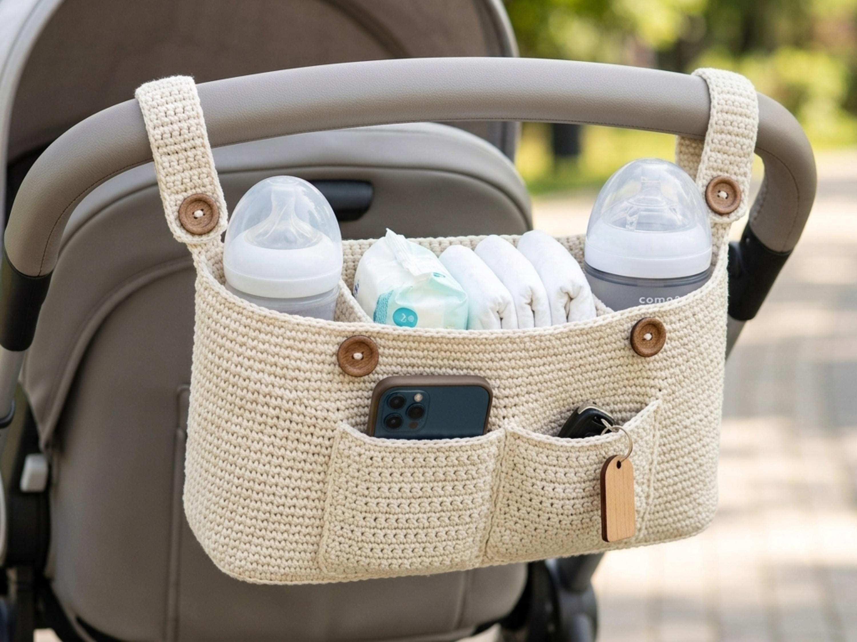 Crochet Stroller Organizer Pattern PDF, Pram Caddy Crochet Pattern, Baby Diaper Caddy Bag, Beginner Friendly Nursery Storage, US Terms