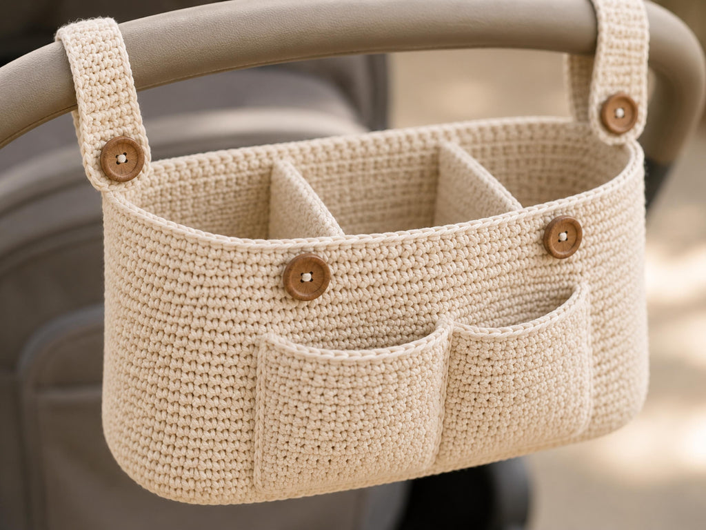 Crochet Stroller Organizer Pattern PDF, Pram Caddy Crochet Pattern, Baby Diaper Caddy Bag, Beginner Friendly Nursery Storage, US Terms