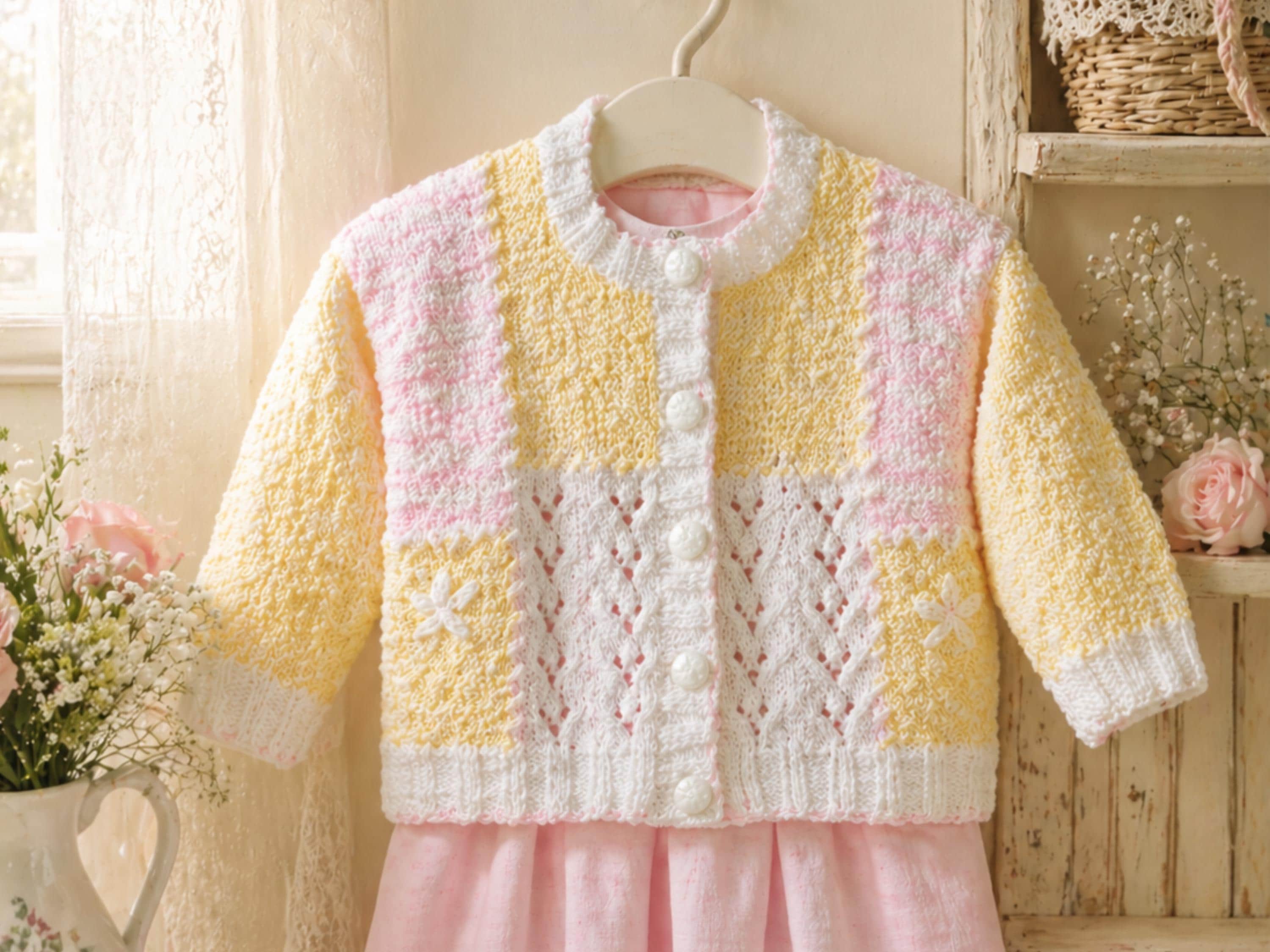 Baby Girl  3 years knitting -Cardigan Knitting Pattern, Instant Download pdf, Babies Cardigan Pattern  DK16-26 -Double knit baby knitting