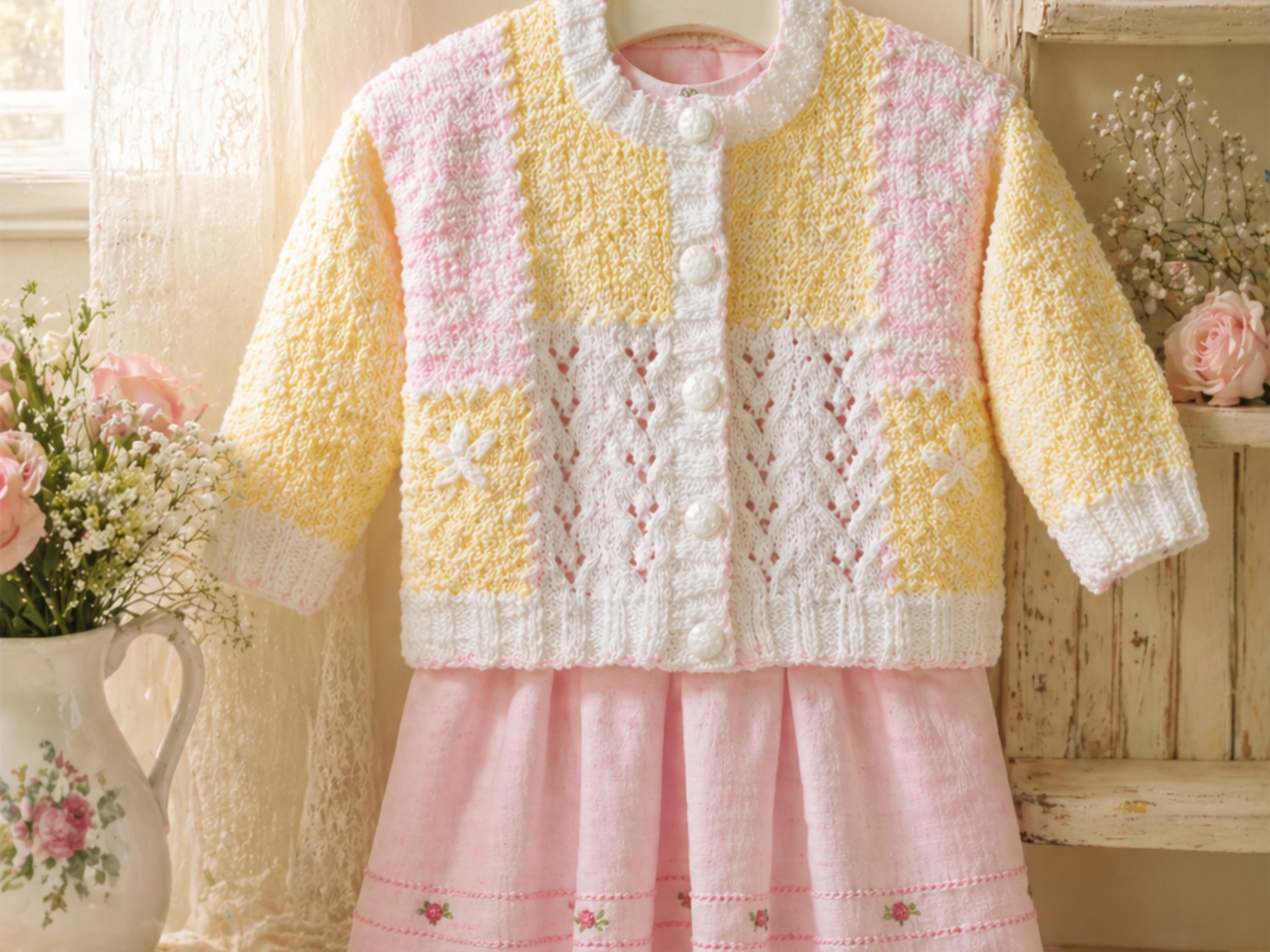 Baby Girl  3 years knitting -Cardigan Knitting Pattern, Instant Download pdf, Babies Cardigan Pattern  DK16-26 -Double knit baby knitting