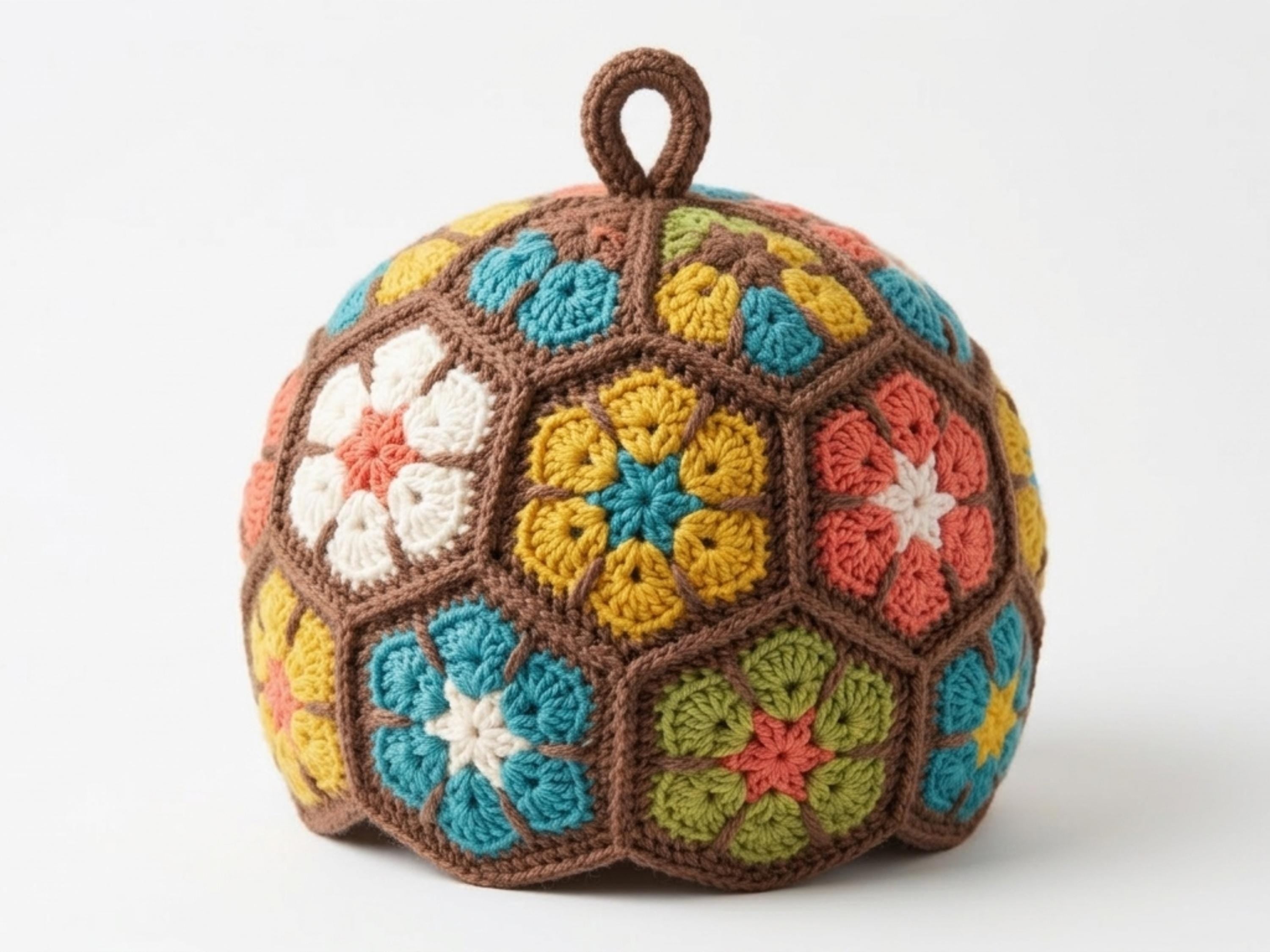 African Flower Tea Cosy Crochet Pattern, Hexagon Teapot Cover (PDF Download)