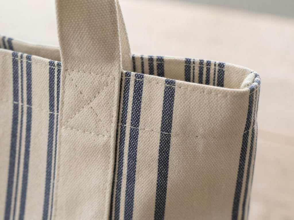 Canvas Tote Bag Sewing Pattern PDF | Striped Shoulder Tote | Boxed Base Bag Digital Download