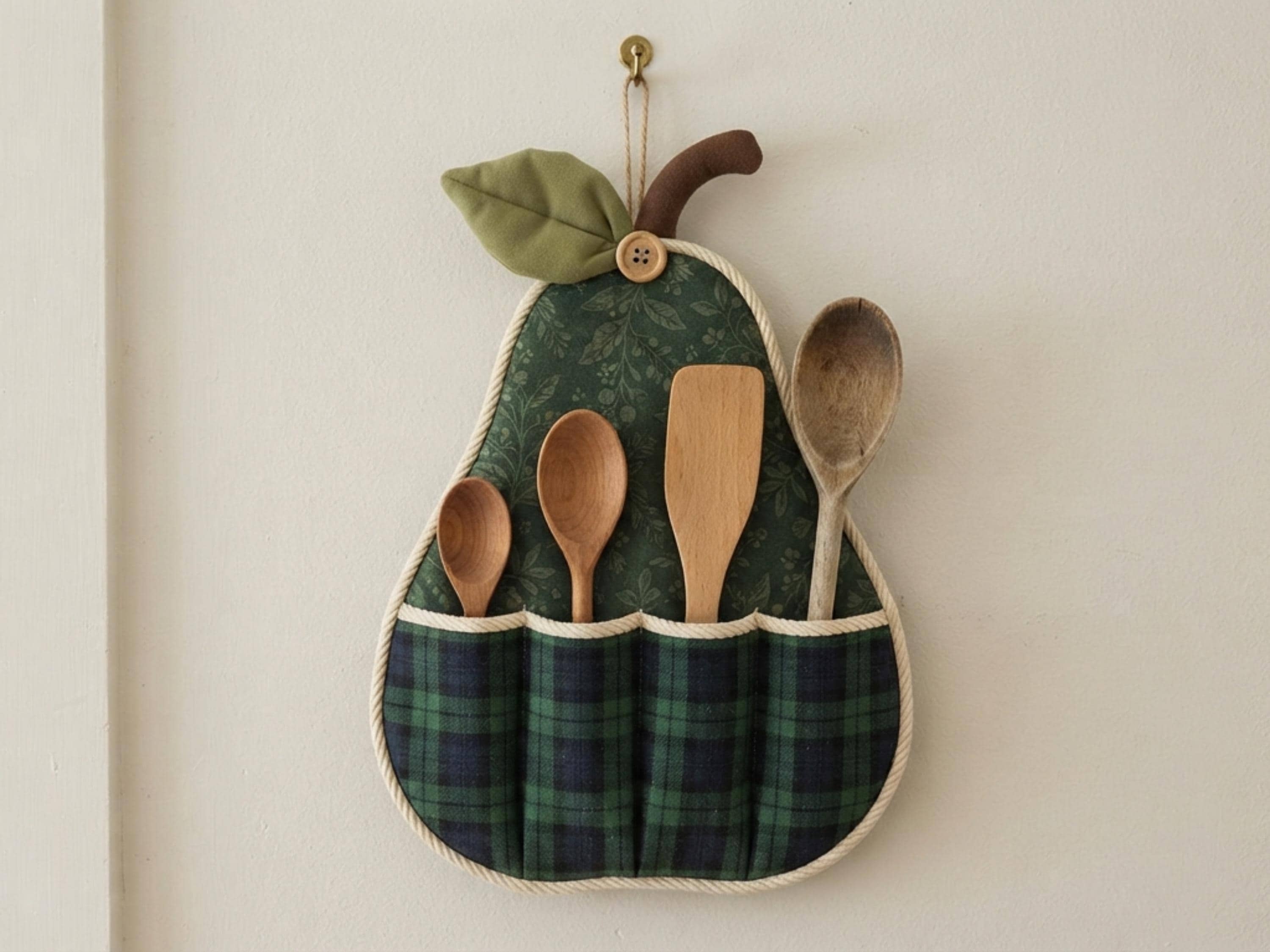 Pear Utensil Holder Sewing Pattern PDF | Kitchen Wall Caddy | Wooden Spoon Organizer Digital Download