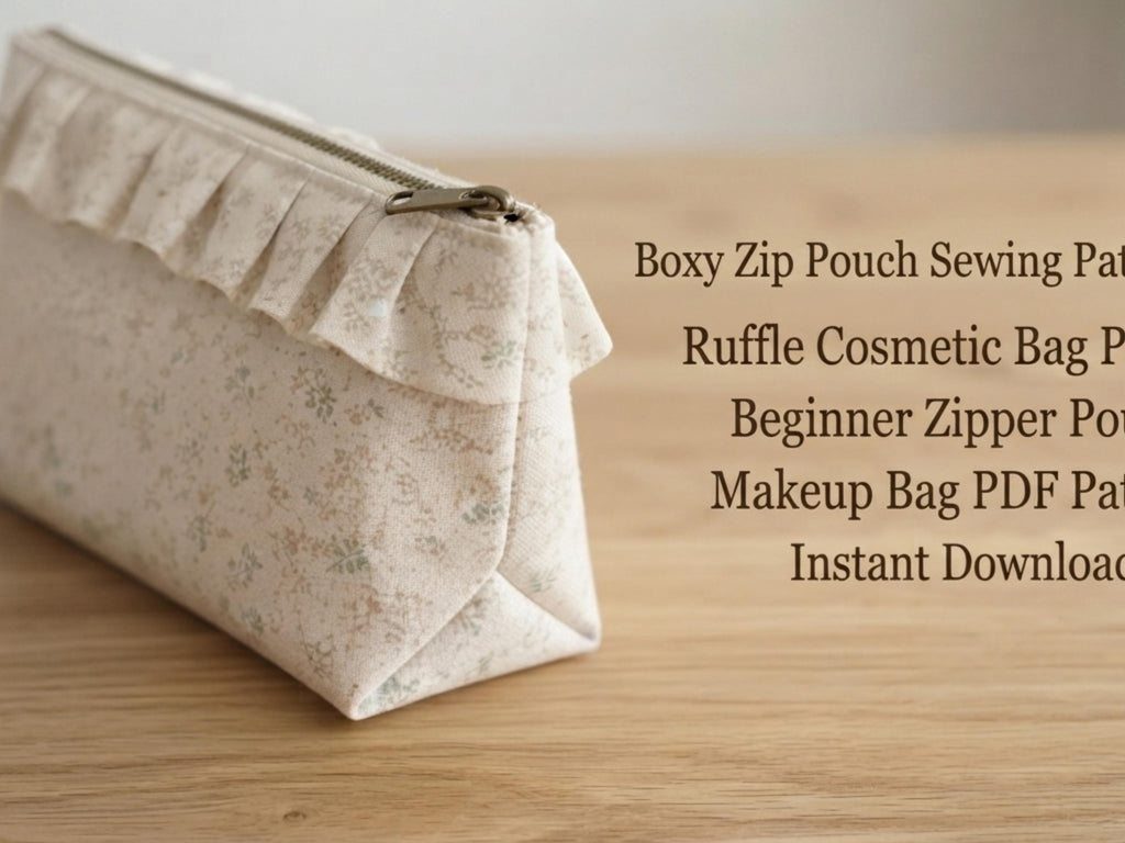RETIREMENT SALE *Boxy Zip Pouch Sewing Pattern, Ruffle Cosmetic Bag, Beginner Friendly (PDF Download)