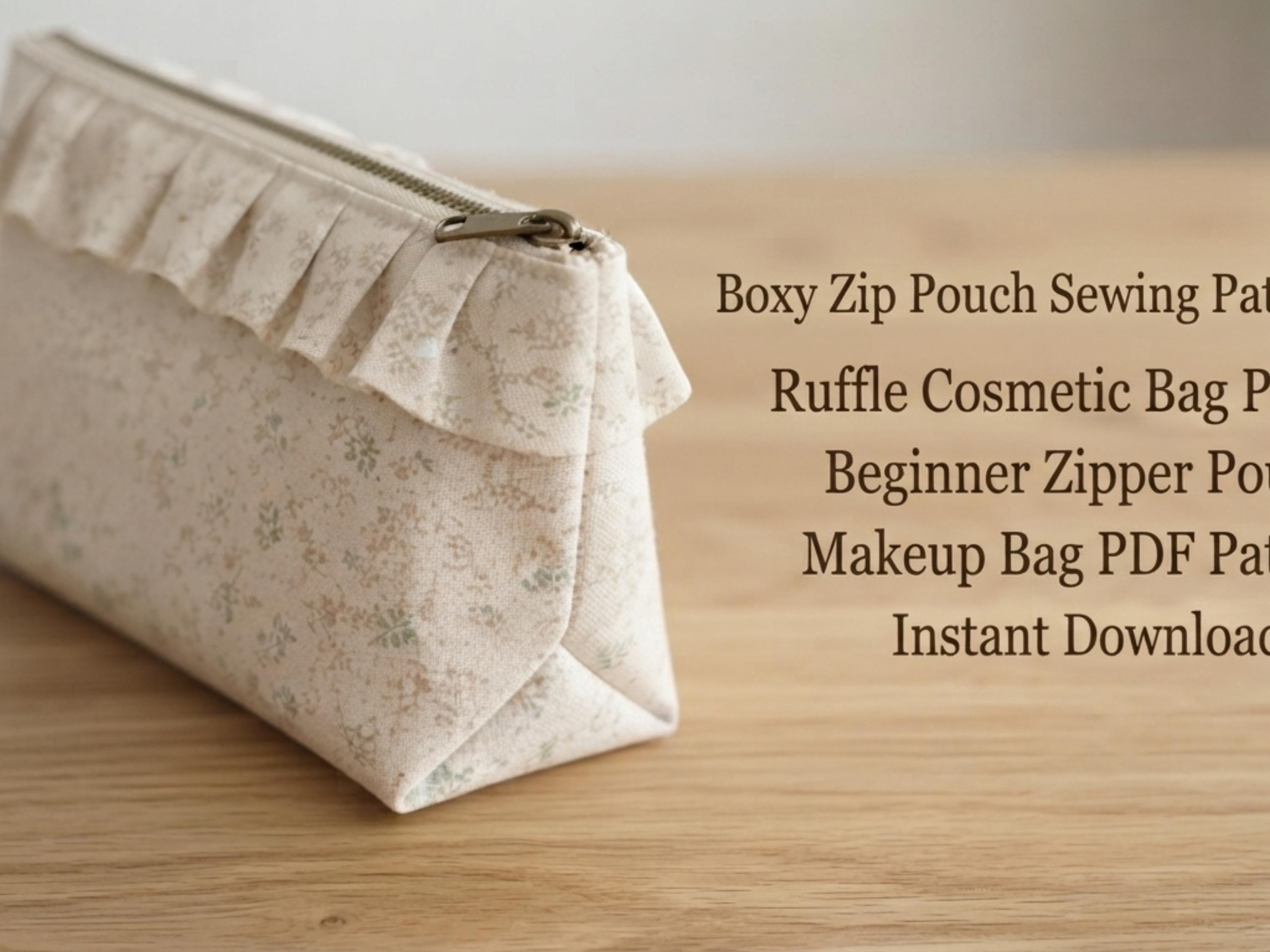 RETIREMENT SALE *Boxy Zip Pouch Sewing Pattern, Ruffle Cosmetic Bag, Beginner Friendly (PDF Download)