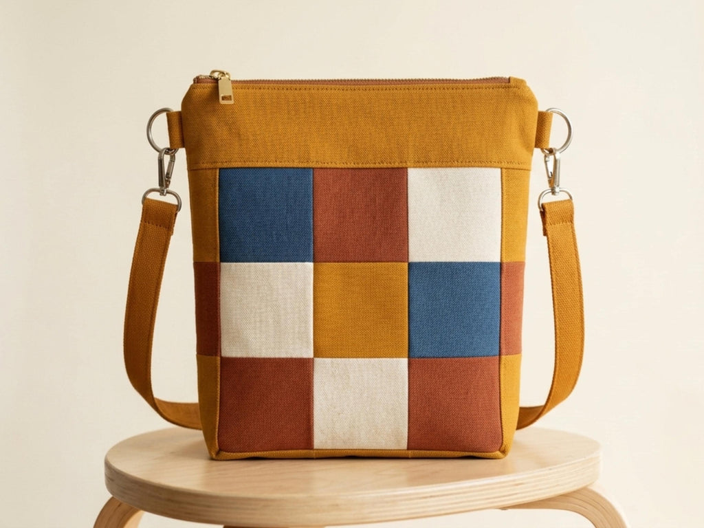Crossbody Bag Sewing Pattern, Patchwork Zipper Purse, Boxed Corners (Digital Download)