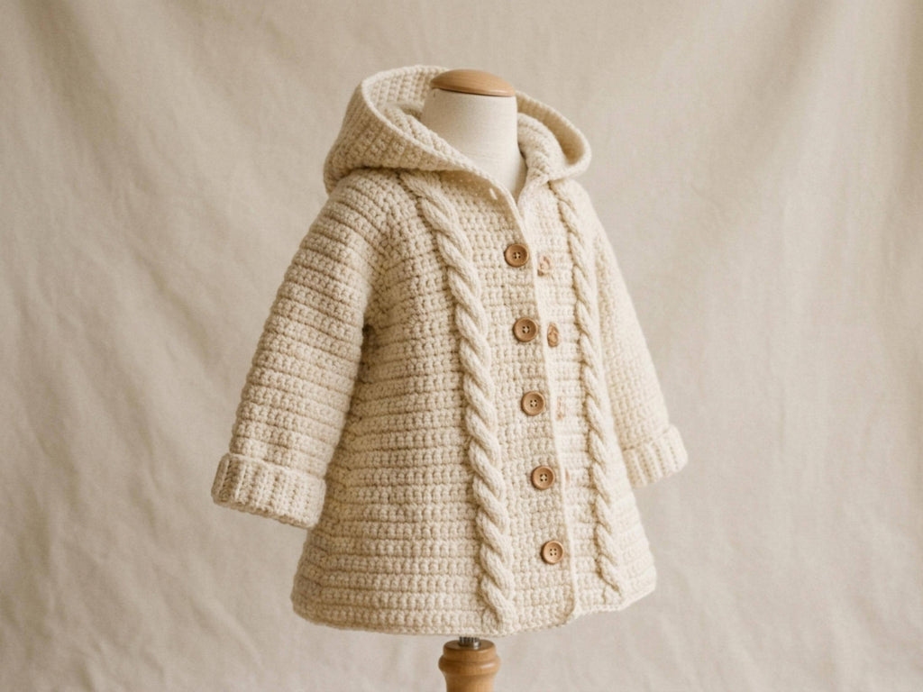 RETIREMENT SALE *Cabled Swing Coat Crochet Pattern, Hooded A-Line Girls Coat, PDF Baby to 6 Years, Cable Jacket, Toddler Cardigan, Kids Coat
