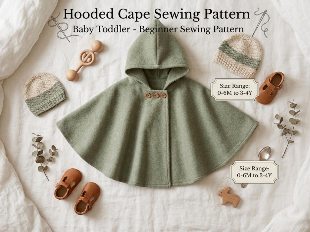 RETIREMENT SALE *Hooded Cape Sewing Pattern Baby Toddler, Full Circle Capelet PDF, Button Closure Kids Cape, Beginner Sewing Pattern