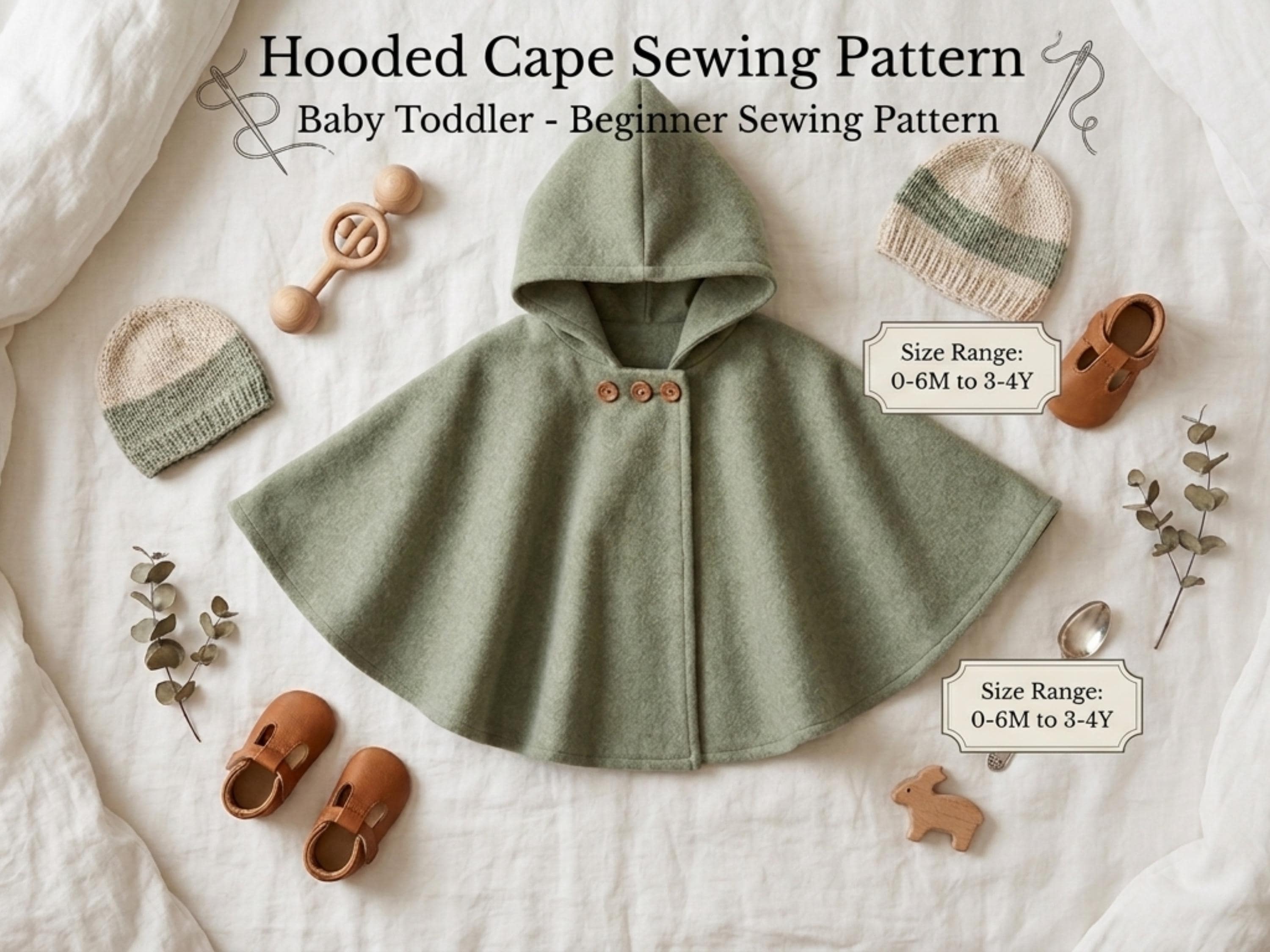 RETIREMENT SALE *Hooded Cape Sewing Pattern Baby Toddler, Full Circle Capelet PDF, Button Closure Kids Cape, Beginner Sewing Pattern
