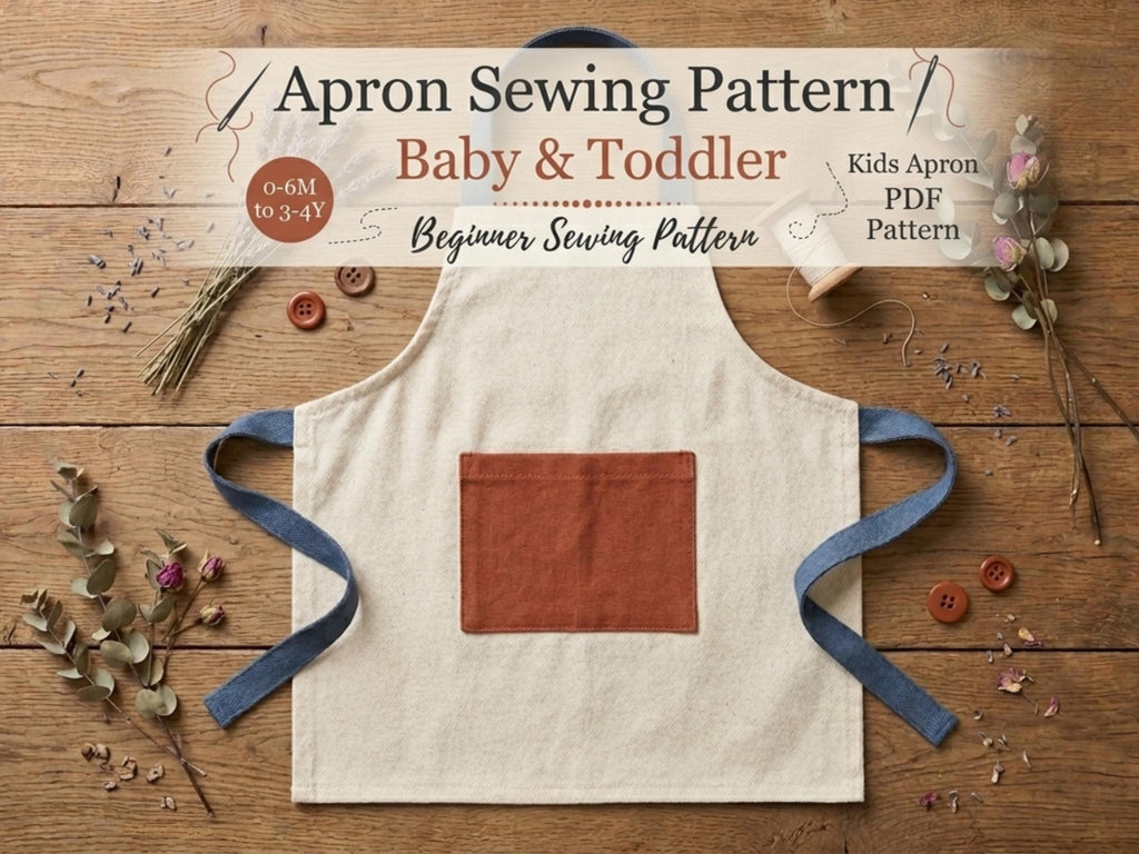 Toddler Apron Sewing Pattern, Beginner Neck Loop Pocket (PDF Download)