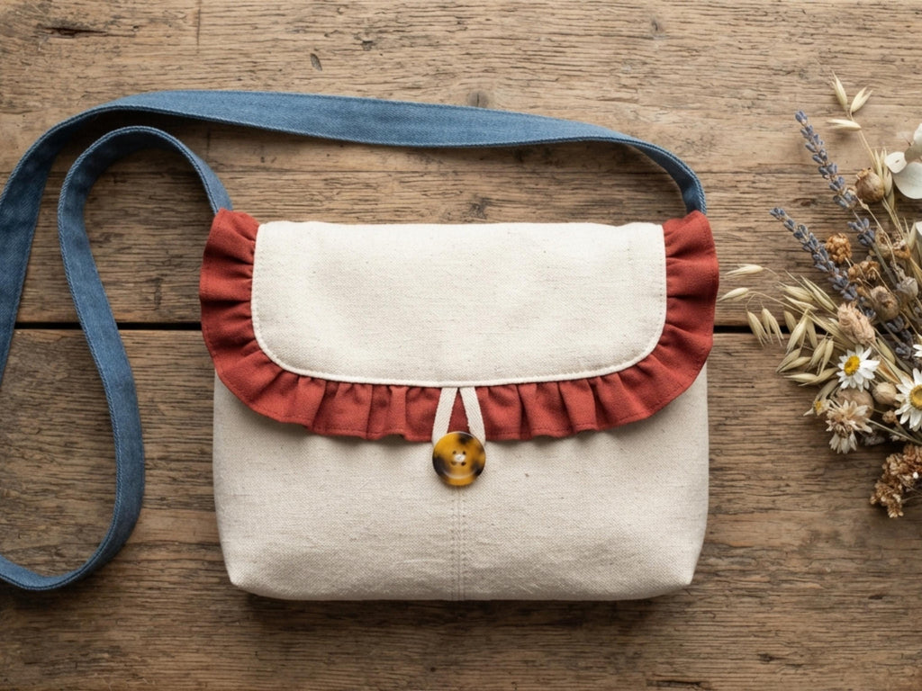 Ruffled Flap Crossbody Bag Sewing Pattern Kids, Beginner Bag PDF, Button Closure Girls Bag, One Size Sewing Pattern-DIY gift for little girl