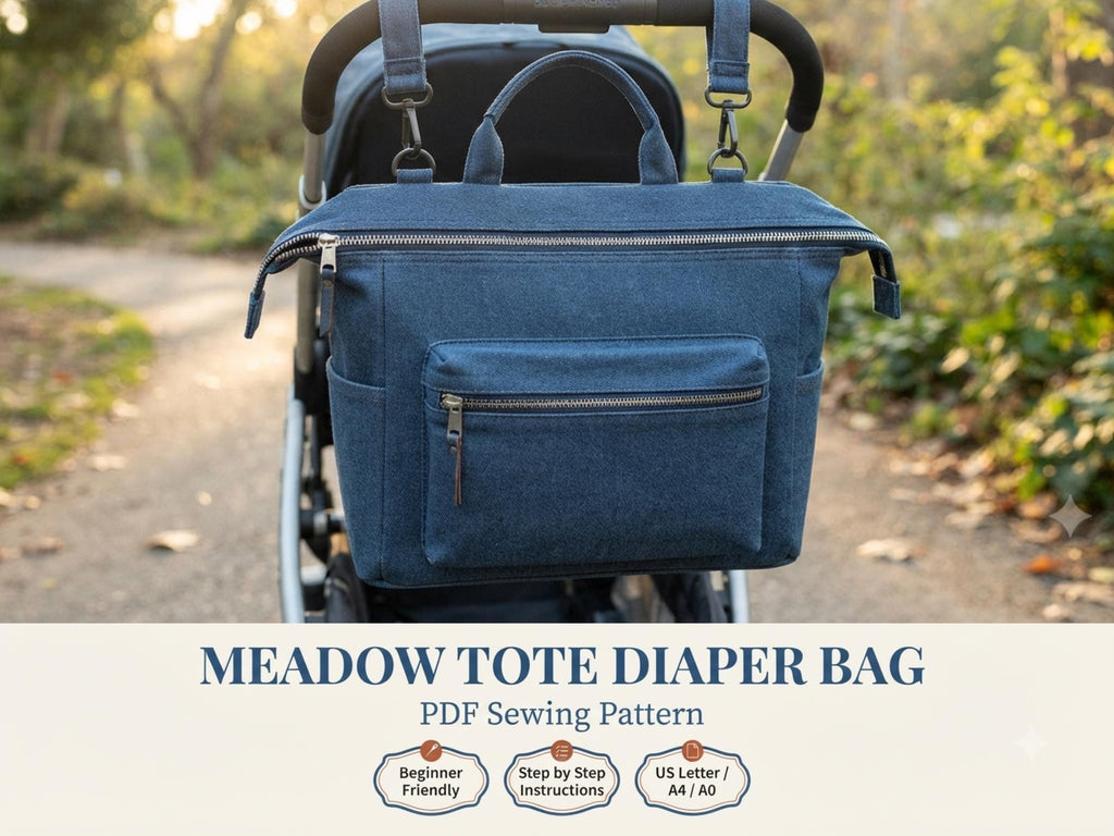 Diaper Bag PDF Sewing Pattern, Stroller Bag Sewing Tutorial, Boxed Tote Bag Pattern, Baby Bag DIY, Newborn Gift Idea, Instant Download
