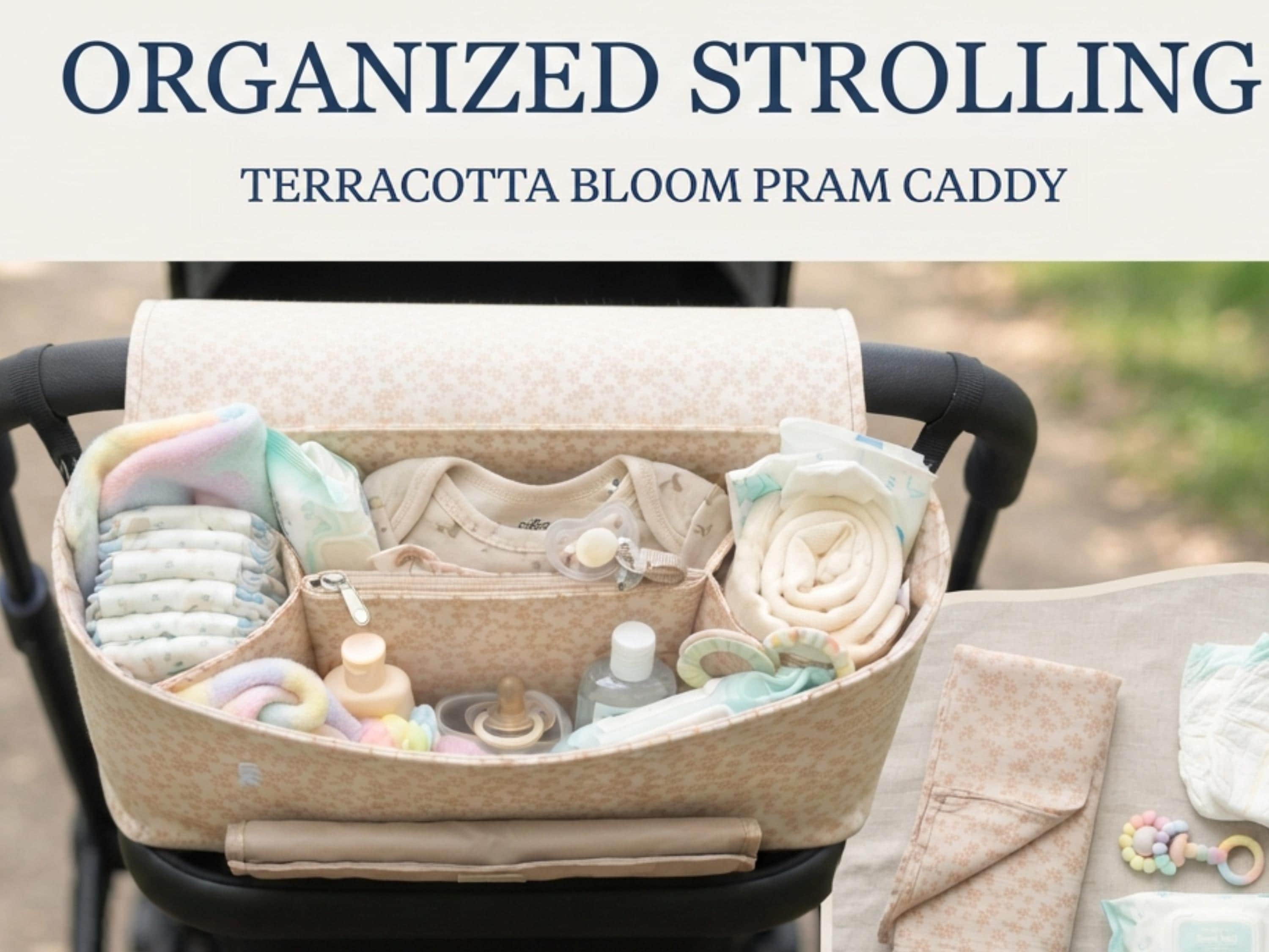 RETIREMENT SALE *Pram Caddy Sewing Pattern PDF, Stroller Organizer Bag Tutorial, Bow Accent Caddy, Baby Shower Gift Idea, Beginner Sewing