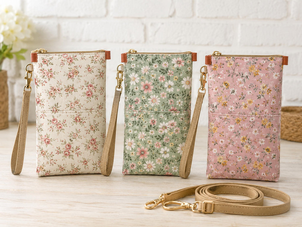 Phone Wristlet Sewing Pattern, Crossbody Zip Pouch PDF, Cell Phone Bag with Front Pocket, Wristlet & Crossbody, 2 Sizes