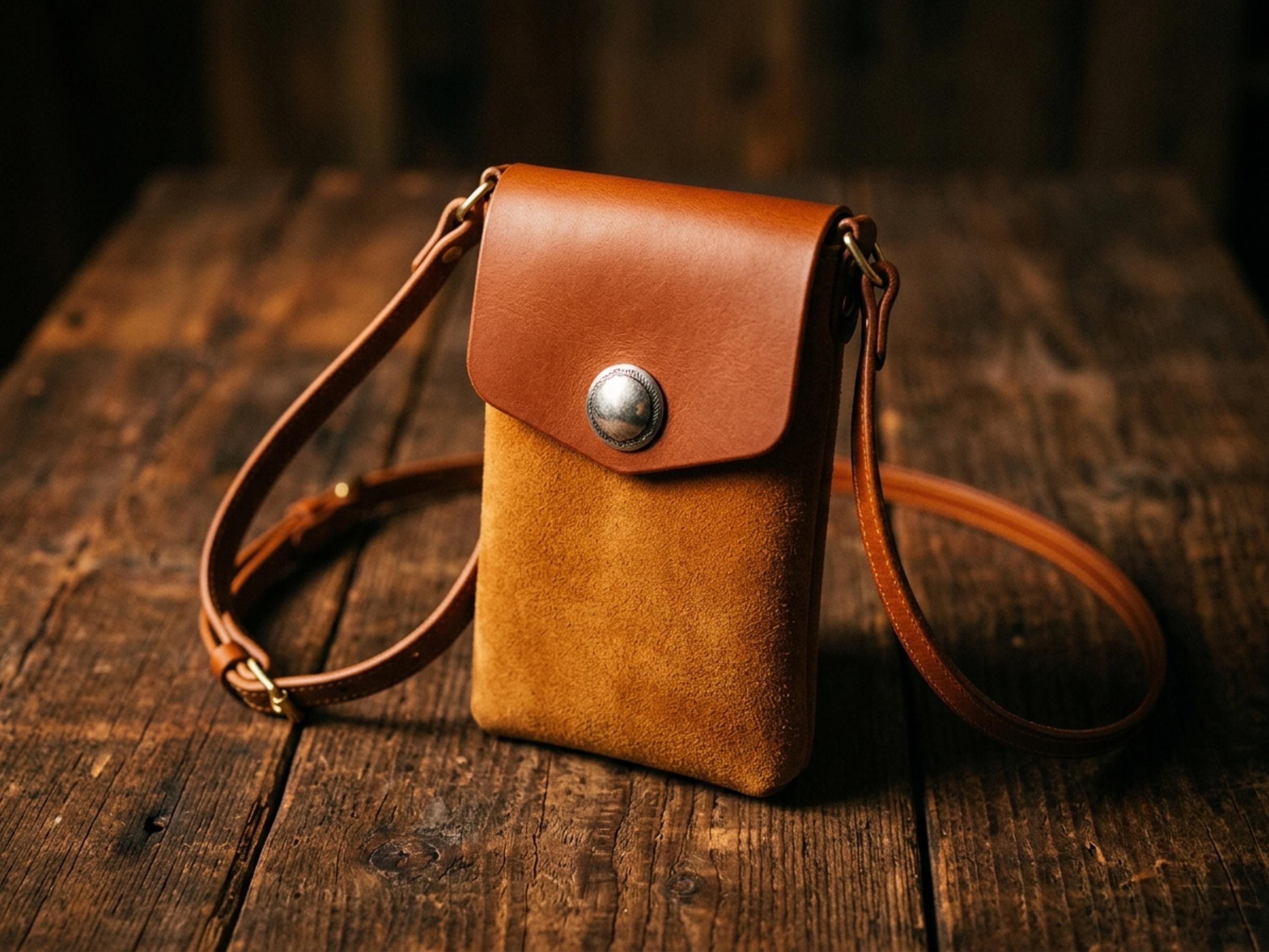 Leather Phone Bag Pattern PDF, Crossbody Phone Pouch Template, Saddle Stitch Pattern, Flap & Concho, US Letter A4 A0