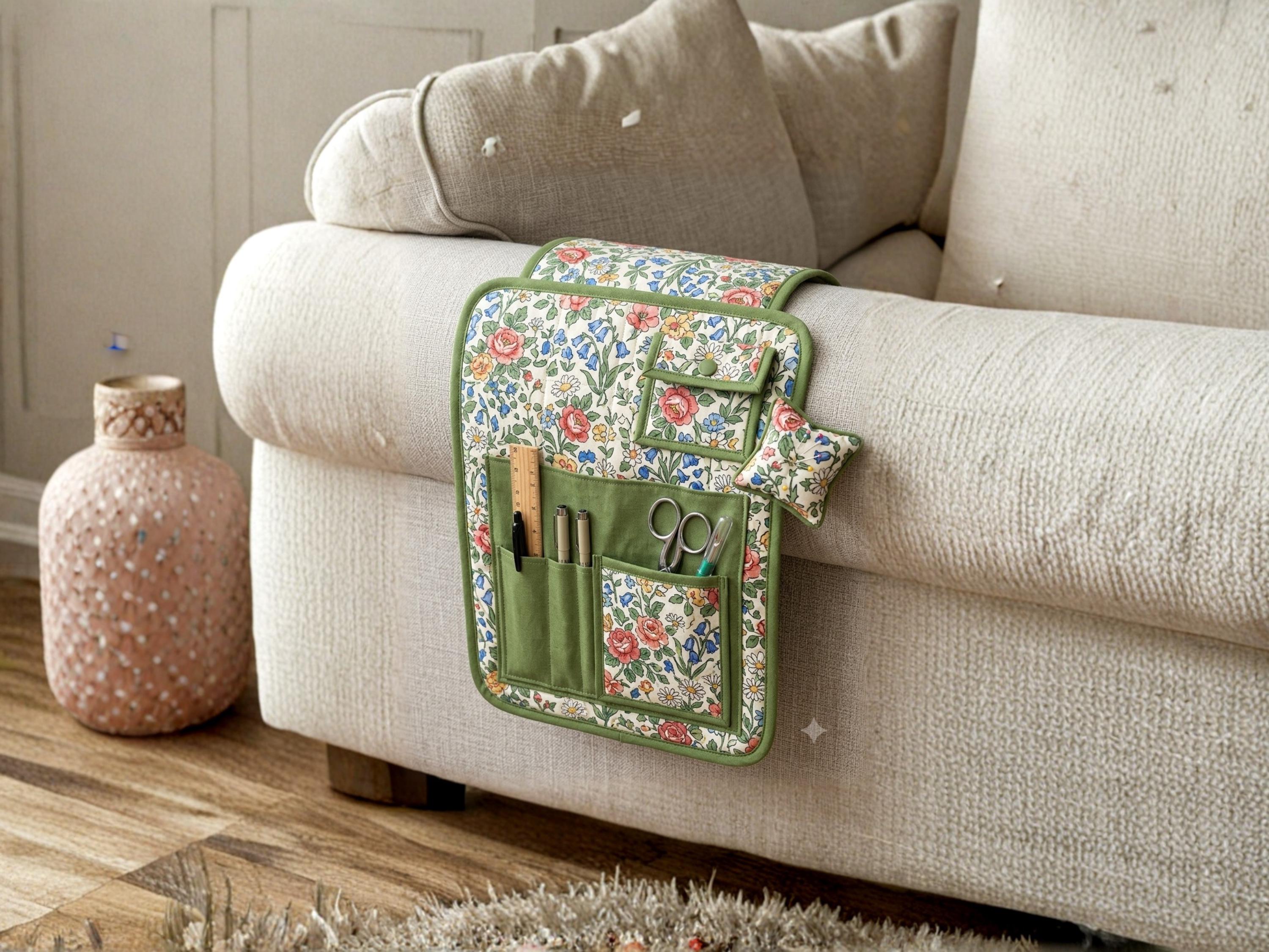 Armchair Sewing Caddy Pattern PDF, Sofa Arm Organizer, Pincushion & Thread Catcher Bundle of 3, Sewing Room Caddy, Beginner Pattern