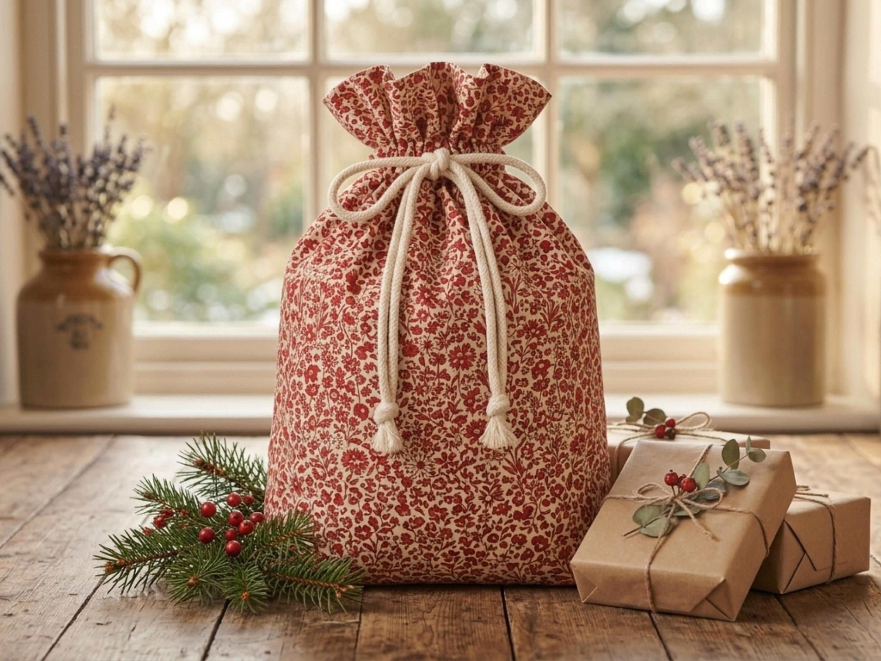 Drawstring Bag Sewing Pattern | 5 Sizes | Reusable Gift, Produce & Storage Bags | PDF + Illustrated Tutorial | Santa Sack | Easy