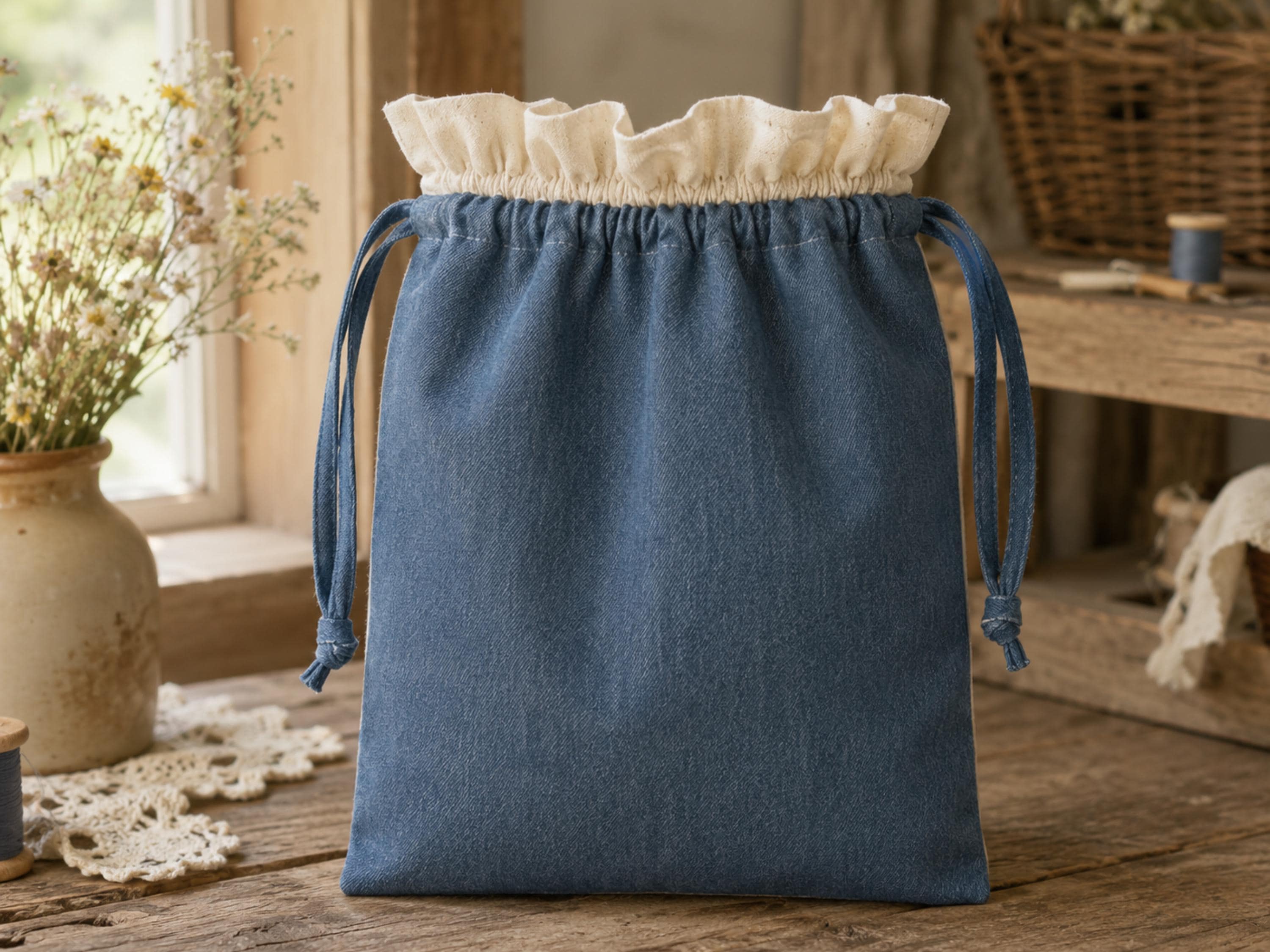 Ruffle Drawstring Tote Sewing Pattern, Beginner Summer Bag Tutorial (Digital Download)