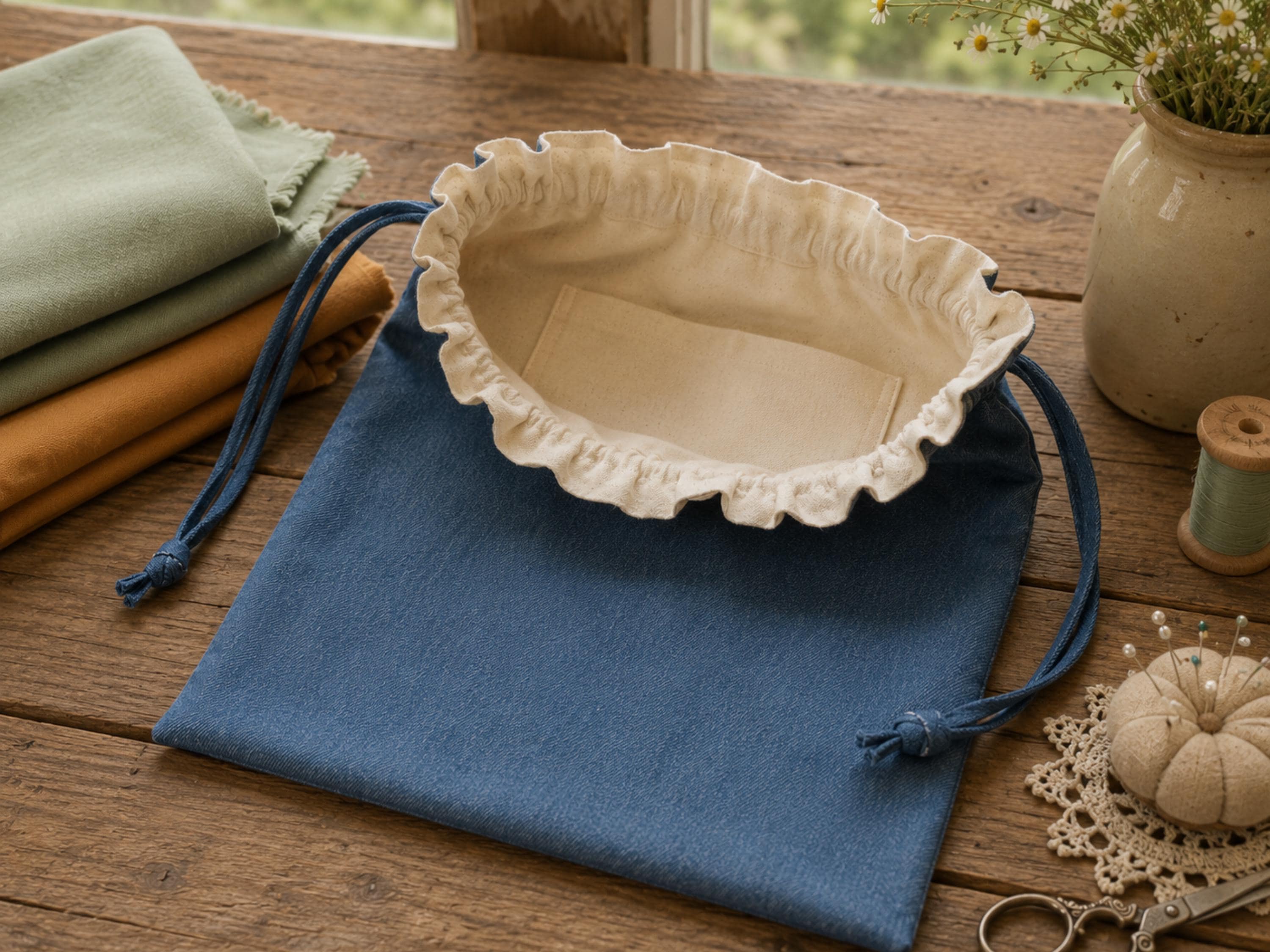 Ruffle Drawstring Tote Sewing Pattern, Beginner Summer Bag Tutorial (Digital Download)