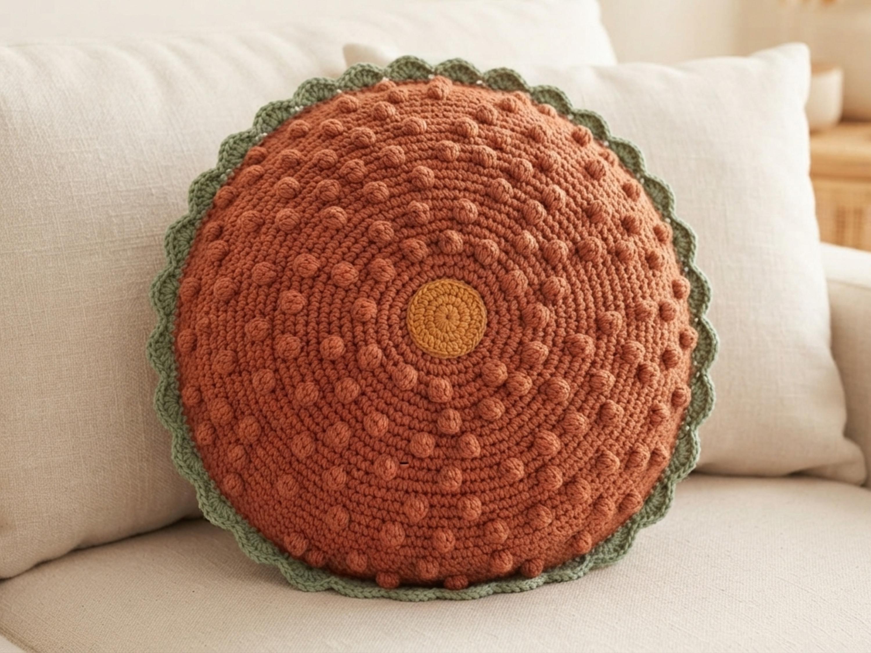 Crochet Flower Pillow Pattern, Bobble Stitch Cushion, Textured Bloom (PDF)