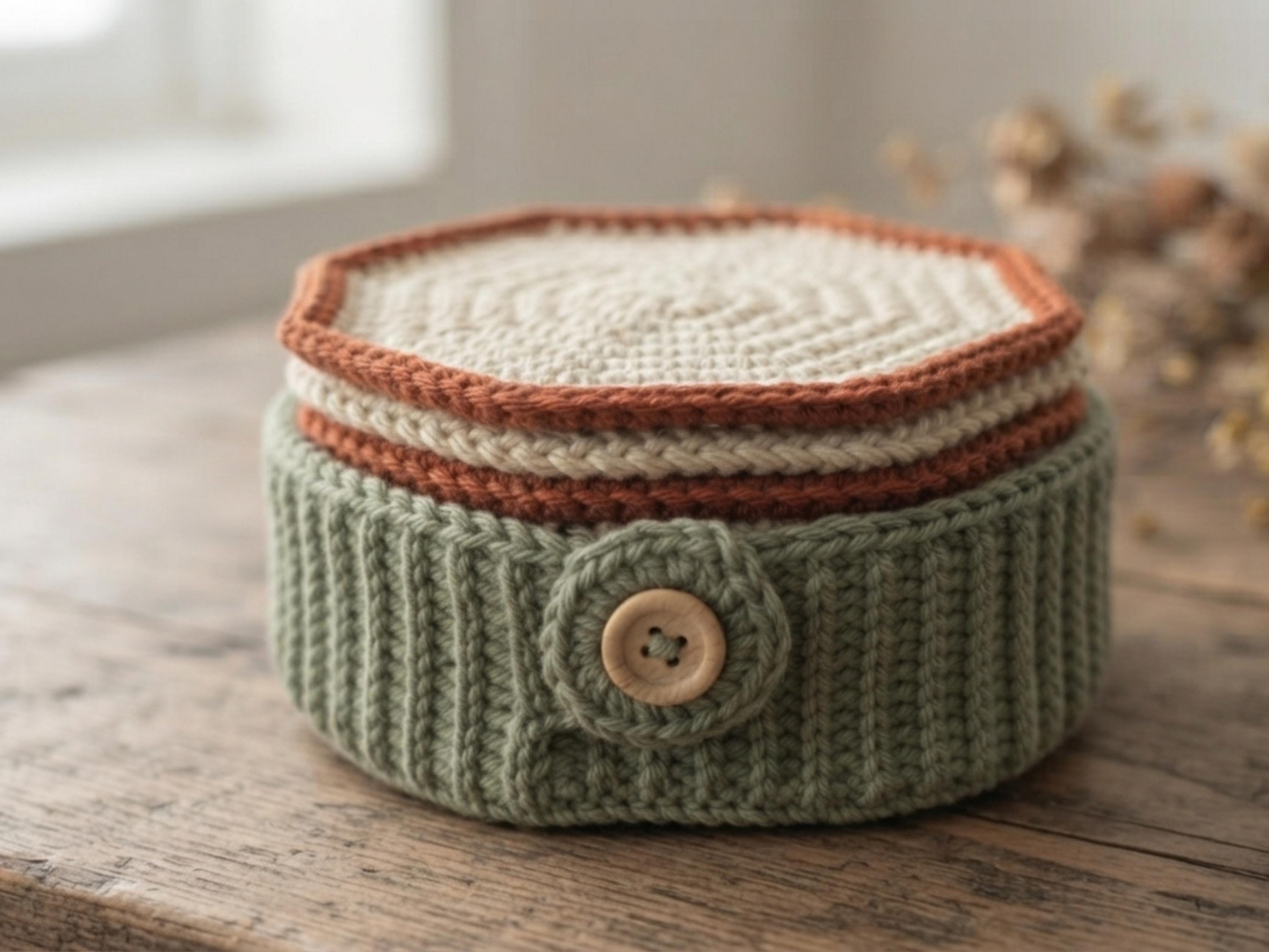 Crochet Basket & Coaster Set Pattern, Ribbed Texture, Hexagon Coasters (PDF Download)