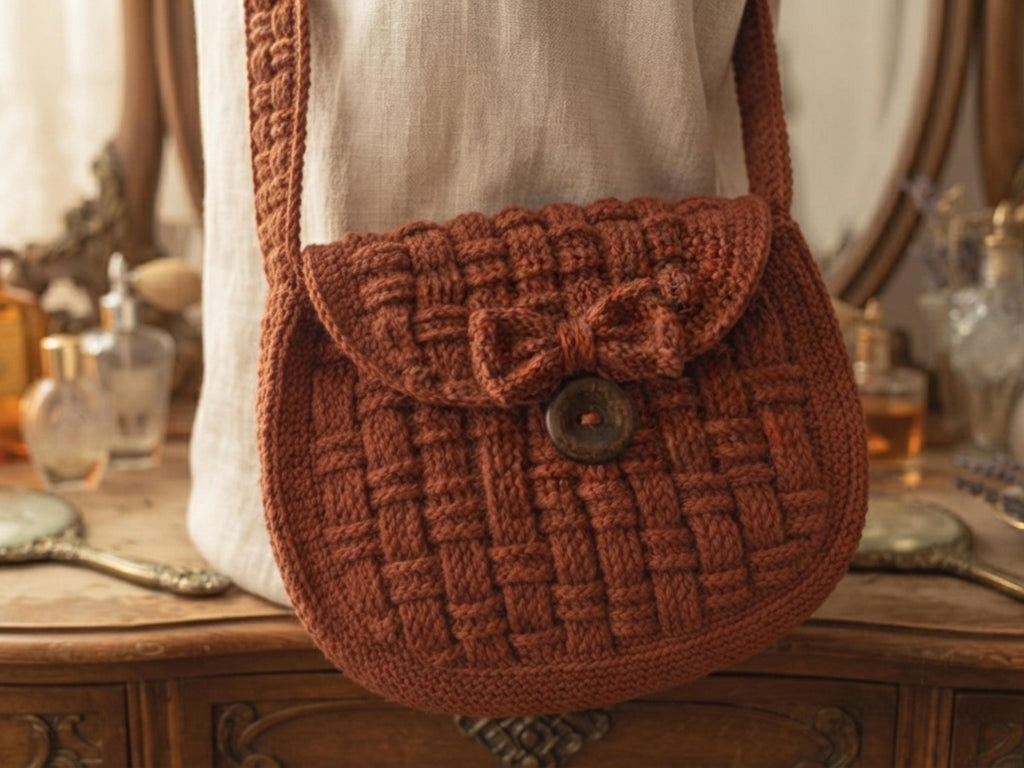 Crochet Bow Crossbody Bag Pattern, Basket Weave Handbag Tutorial (PDF Download)