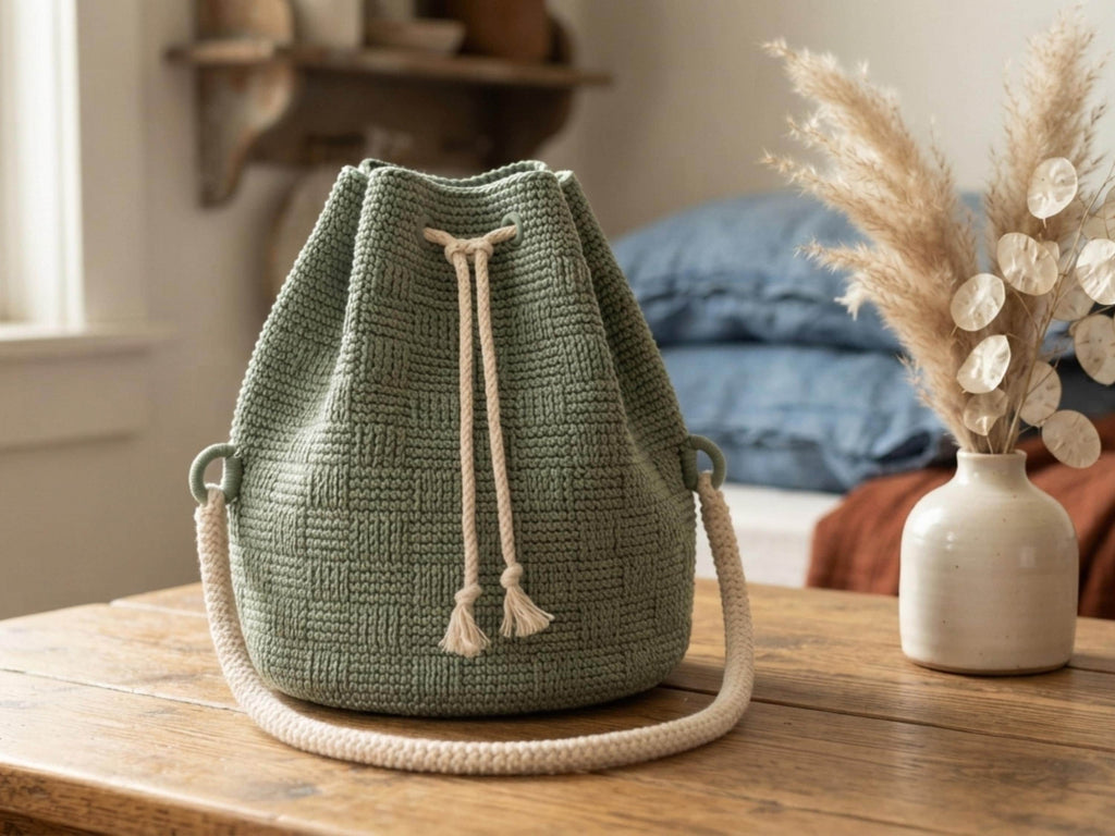 Sage Linen Stitch Hobo Bag Crochet Pattern, Beginner Friendly Drawstring Tutorial (PDF Download)