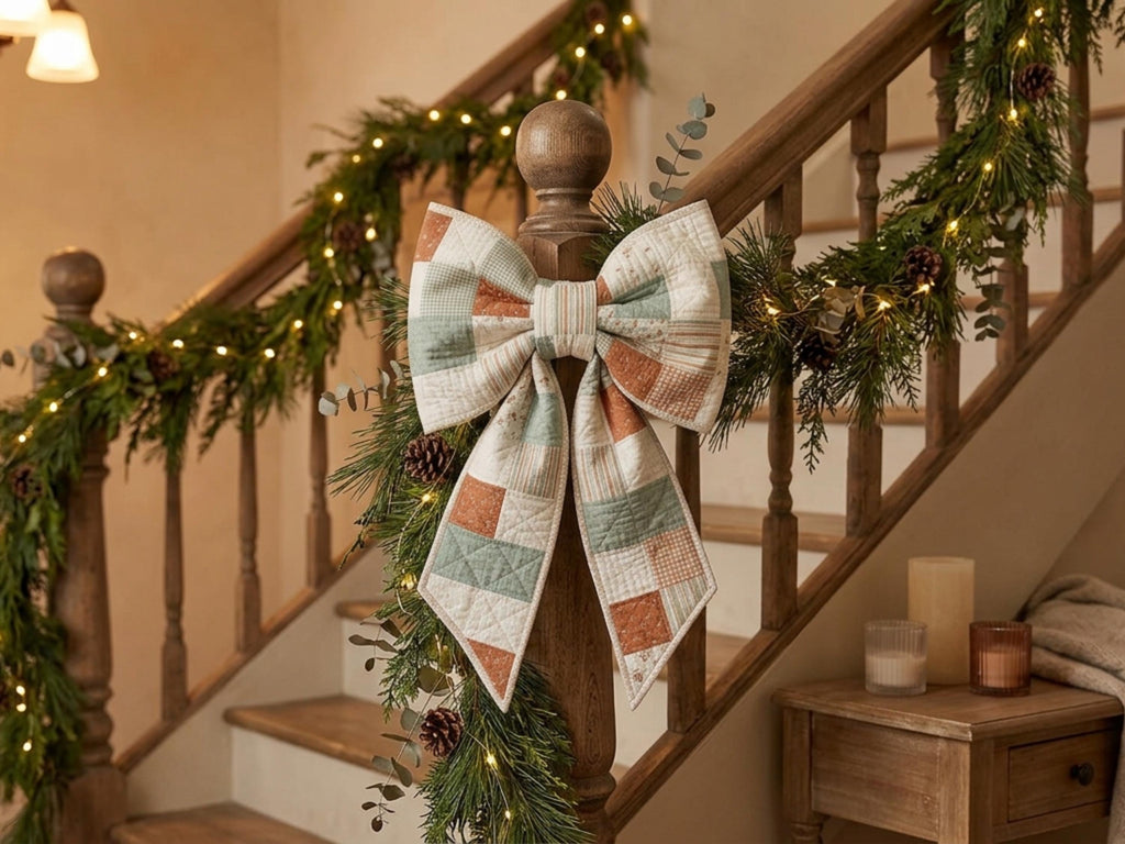 Patchwork Christmas Bow Sewing Pattern, Oversized Quilted Door Bow DIY (PDF)