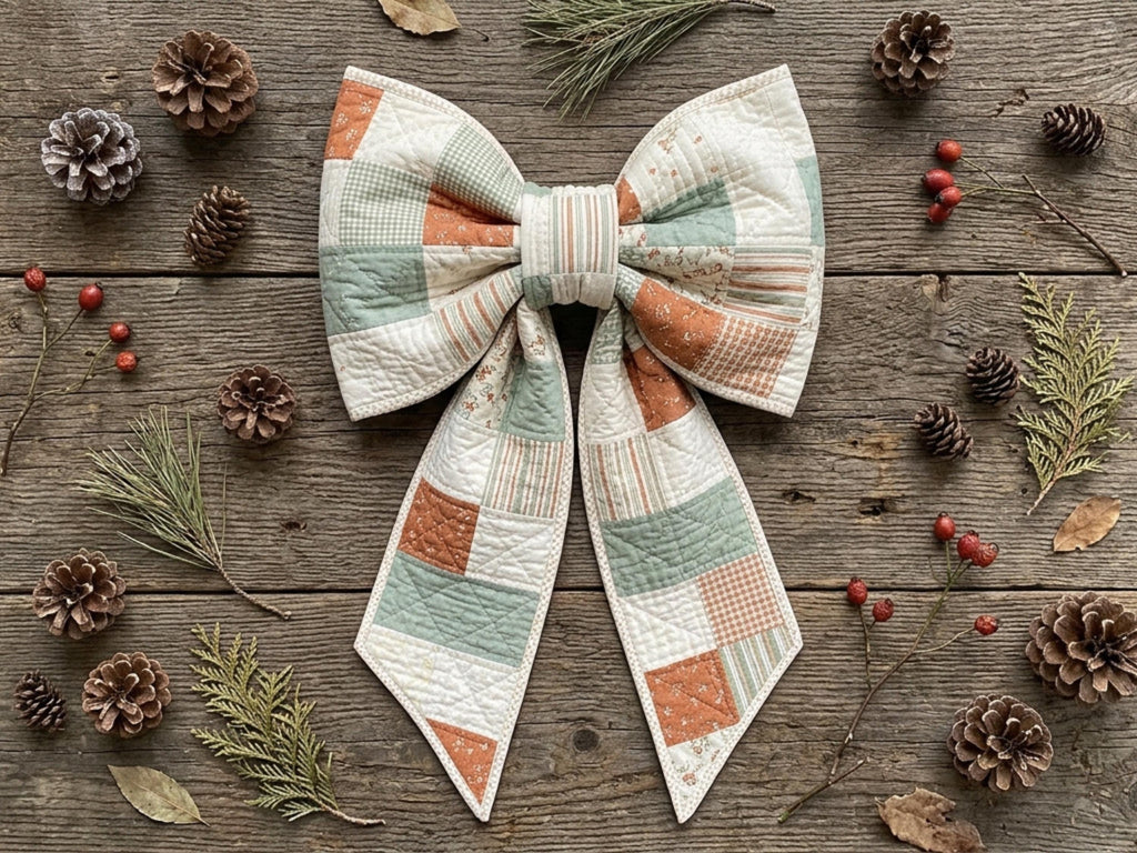Patchwork Christmas Bow Sewing Pattern, Oversized Quilted Door Bow DIY (PDF)