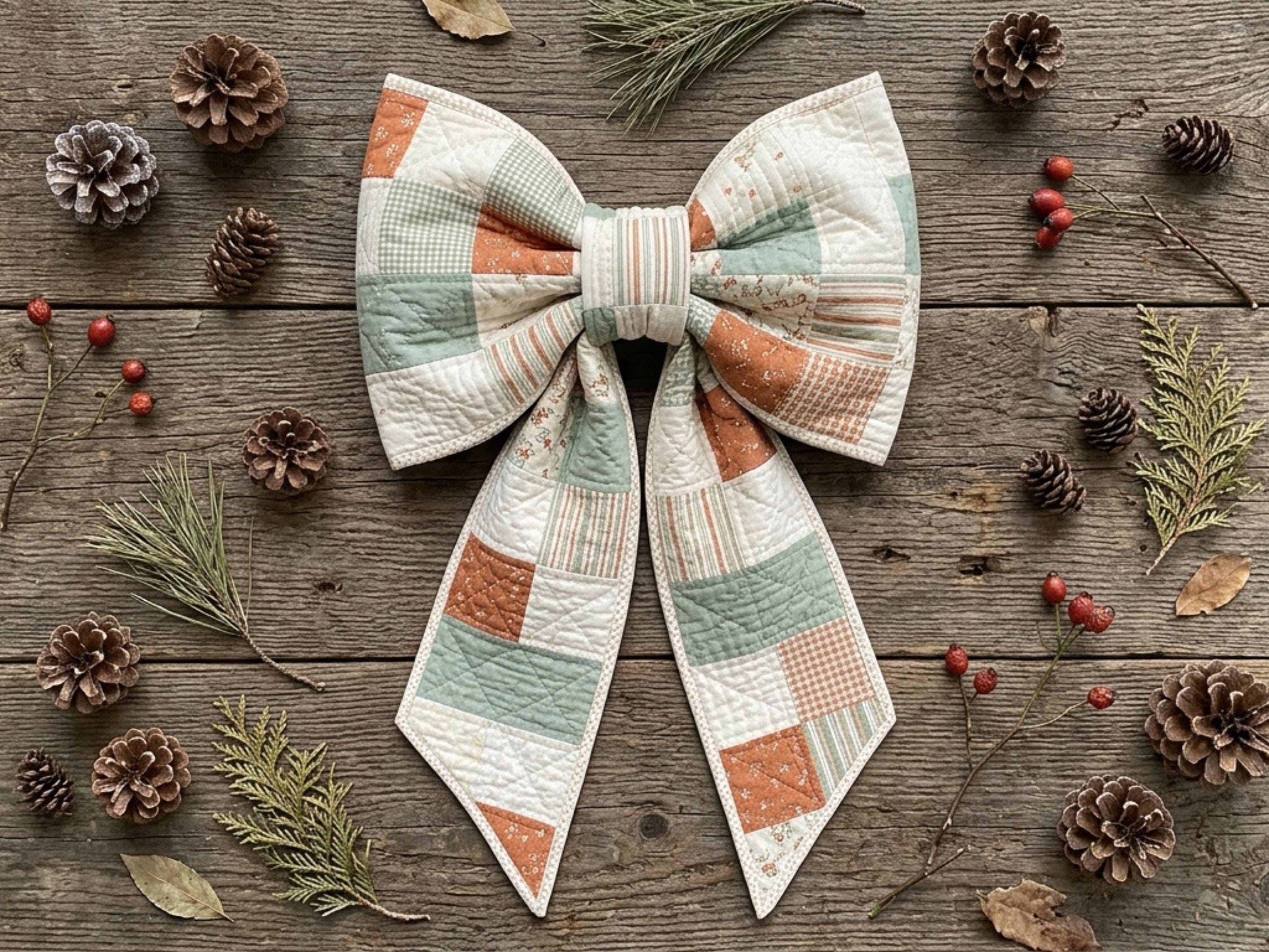 Patchwork Christmas Bow Sewing Pattern, Oversized Quilted Door Bow DIY (PDF)