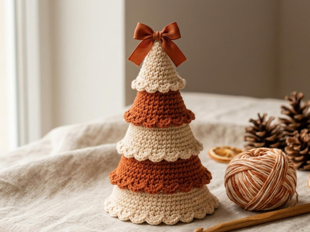 Crochet Christmas Tree Pattern, Standing Tabletop Tree PDF, Scalloped Two-Tone Amigurumi Decor