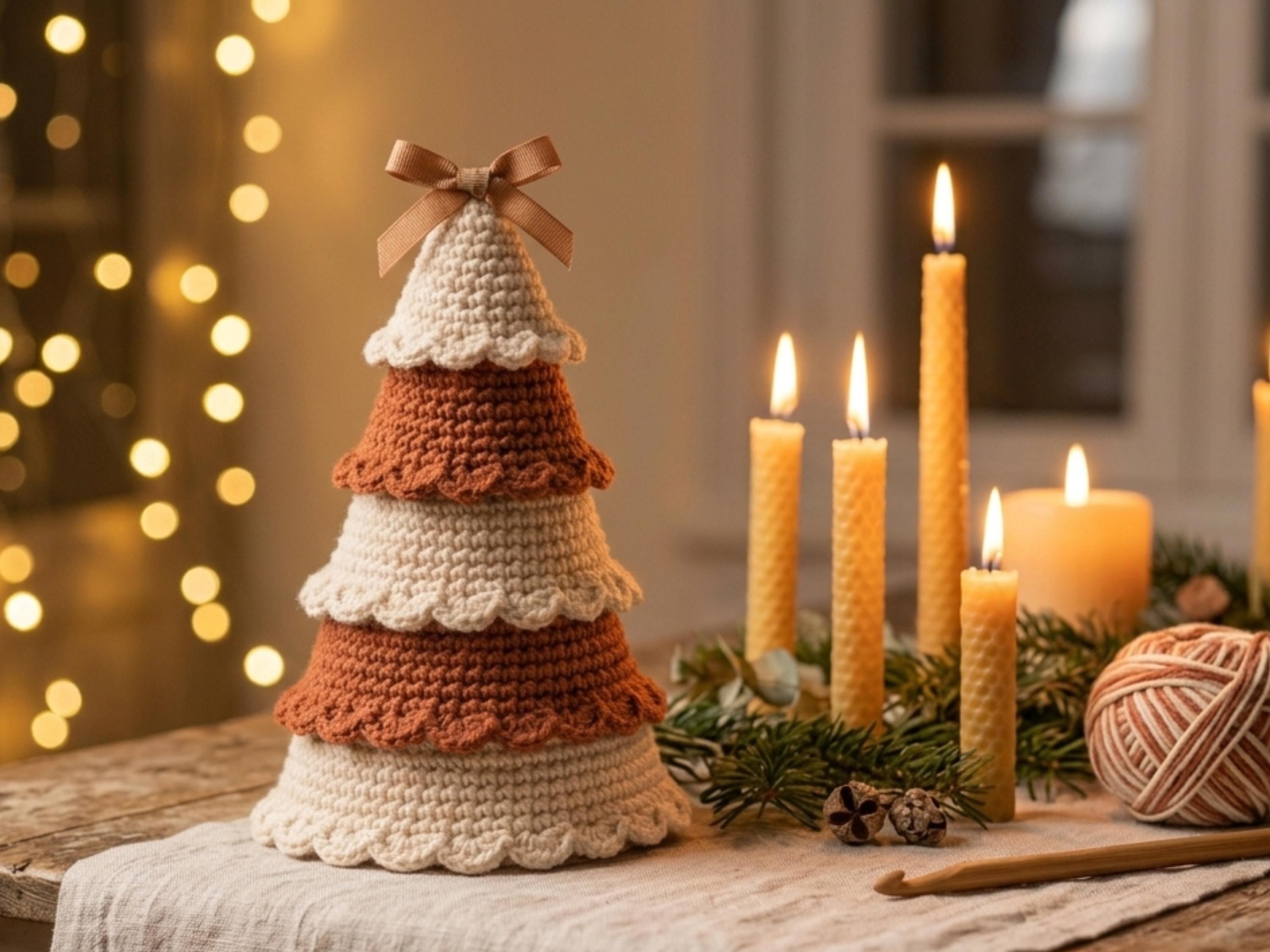 Crochet Christmas Tree Pattern, Standing Tabletop Tree PDF, Scalloped Two-Tone Amigurumi Decor