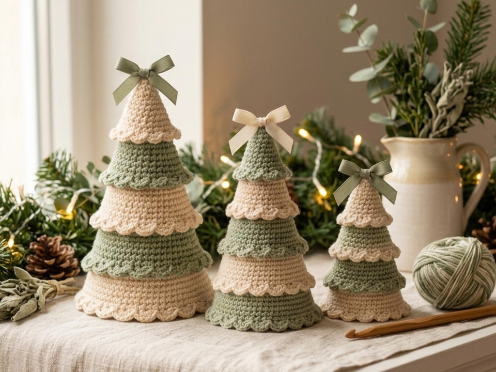 Crochet Christmas Tree Pattern, Standing Tabletop Tree PDF, Scalloped Two-Tone Amigurumi Decor