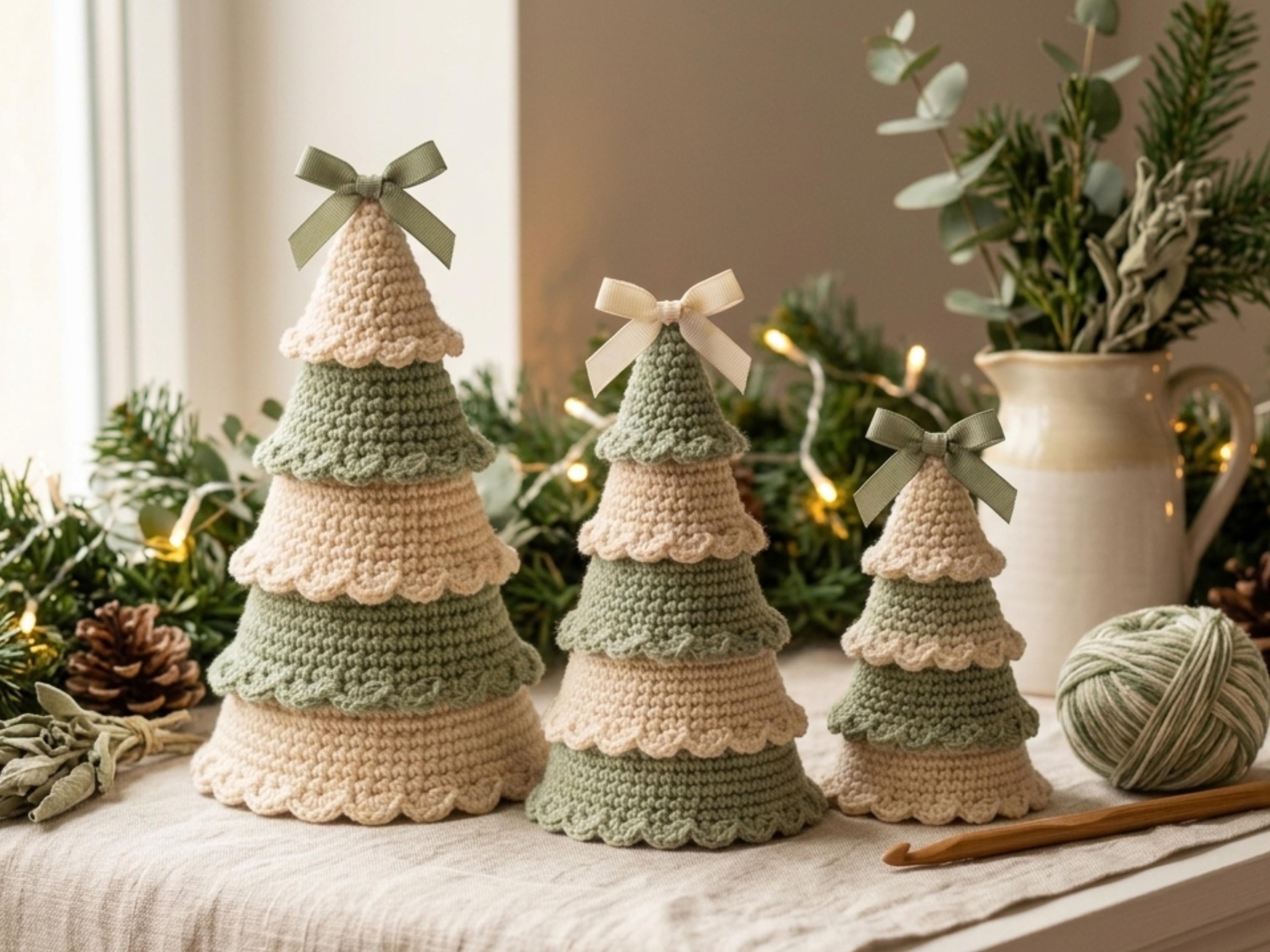 Crochet Christmas Tree Pattern, Standing Tabletop Tree PDF, Scalloped Two-Tone Amigurumi Decor